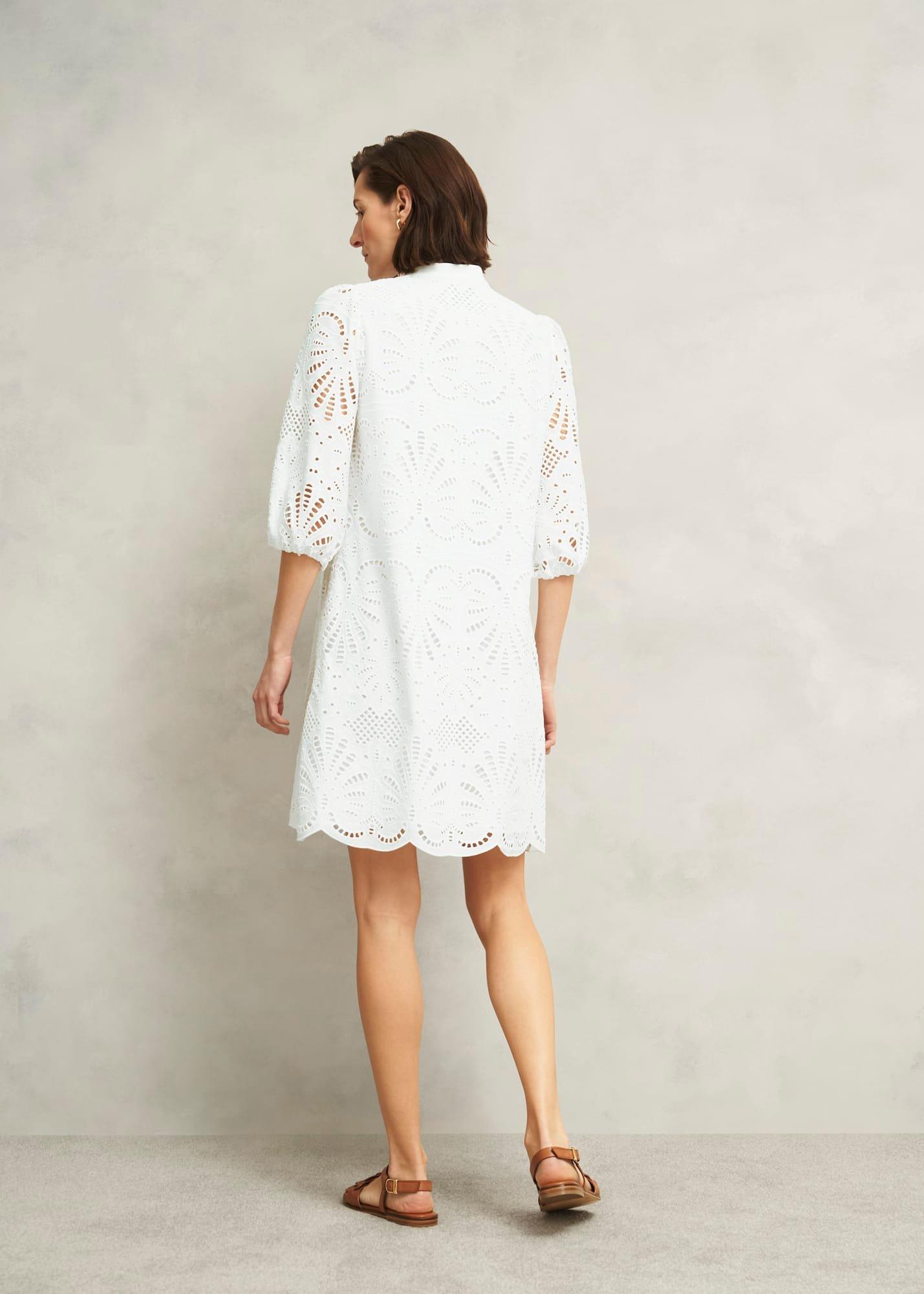 White Easedale Cotton Broderie Dress, Hobbs White, hi-res