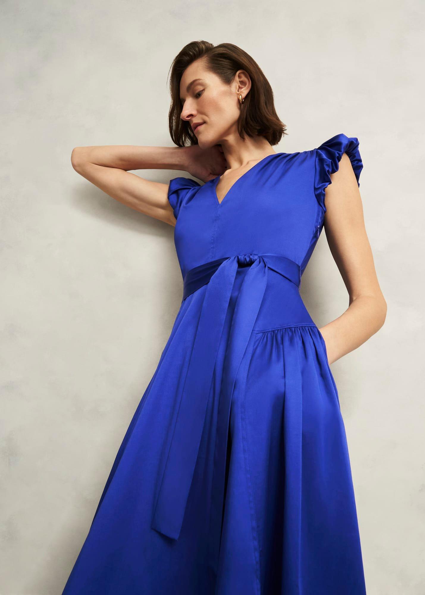 Kinder Cotton Blend Midi Dress, Clematis Blue, hi-res