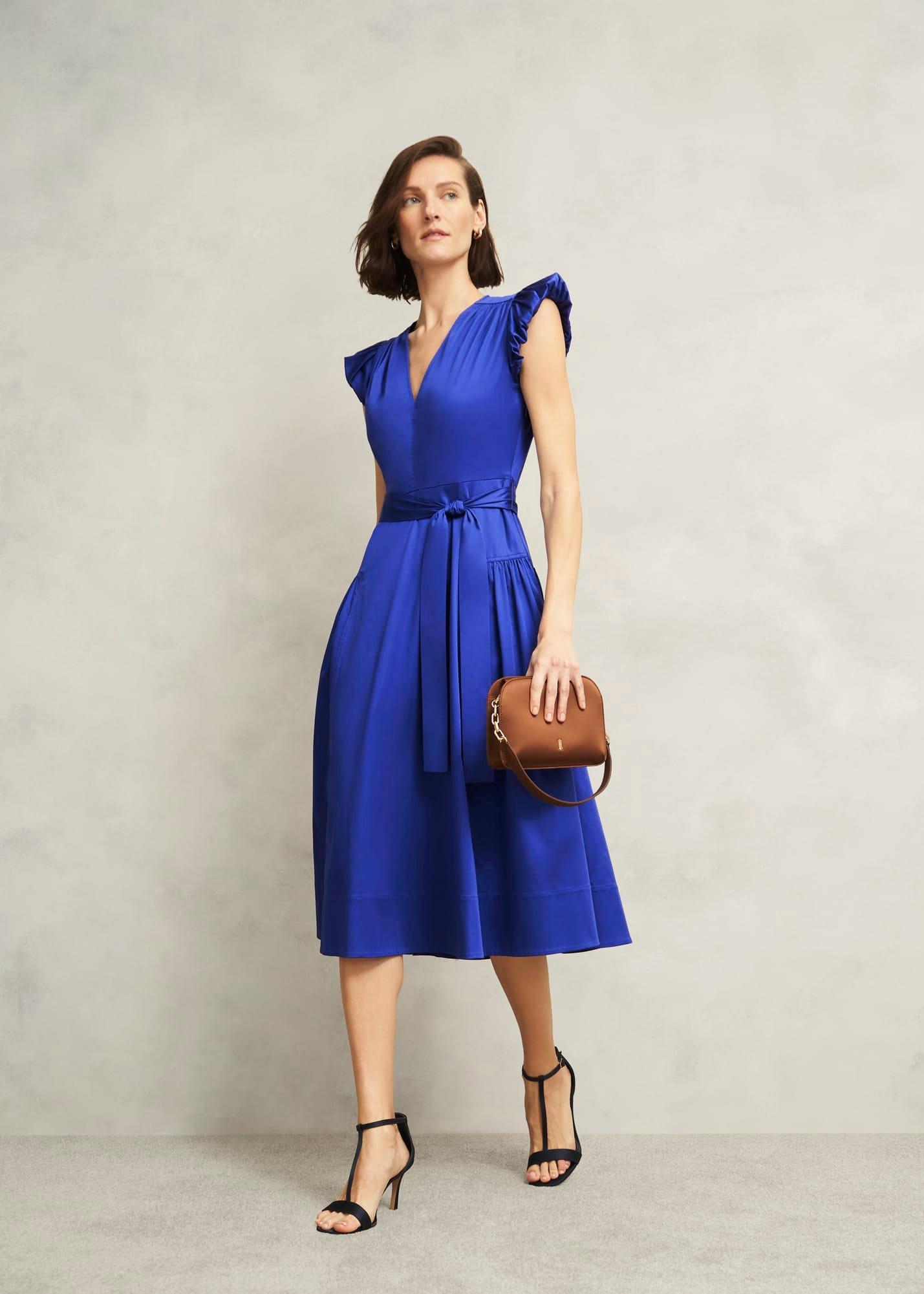 Kinder Cotton Blend Midi Dress, Clematis Blue, hi-res