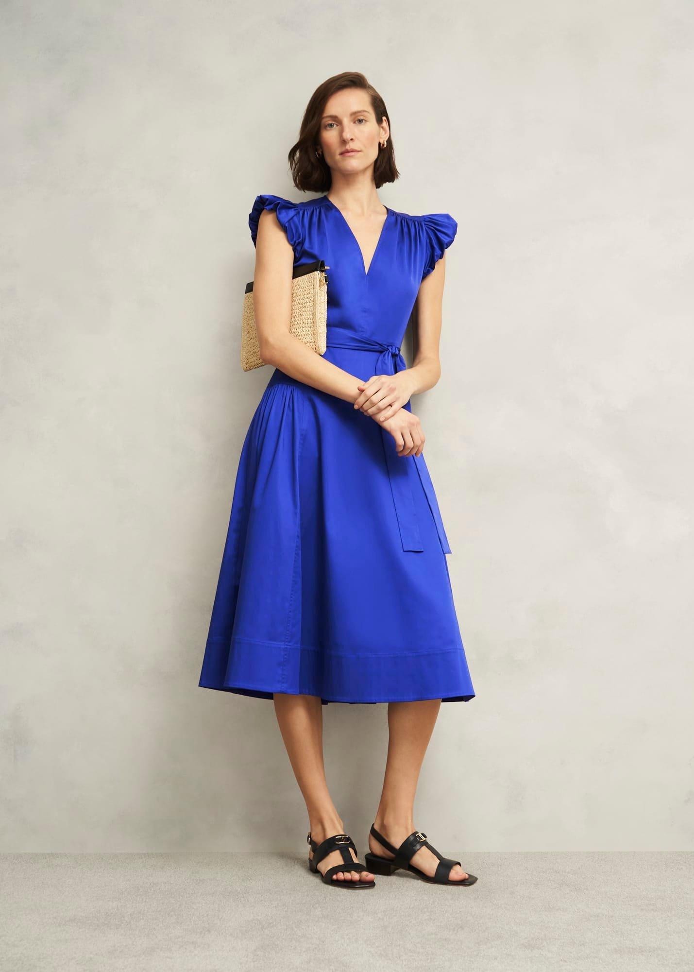 Kinder Cotton Blend Midi Dress, Clematis Blue, hi-res