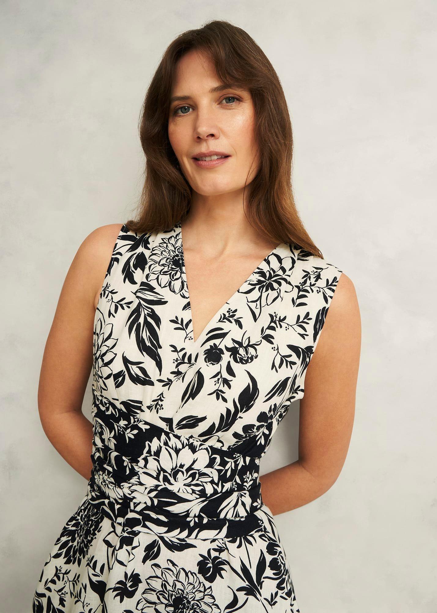 Teagan Linen Dress, Ivory Navy, hi-res