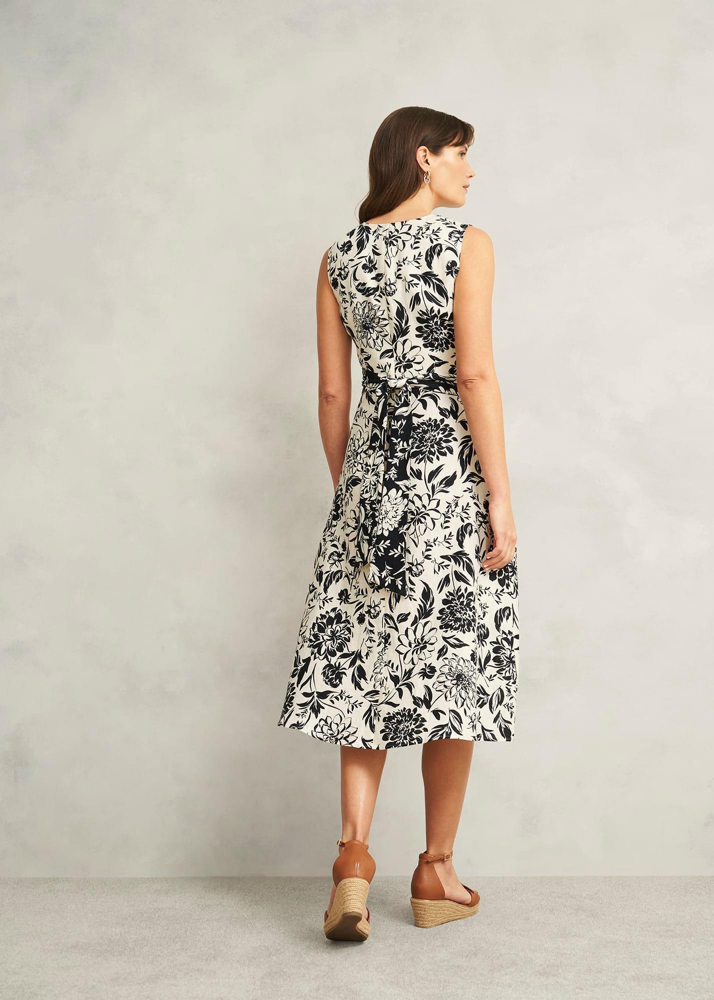 Teagan Linen Dress, Ivory Navy, hi-res