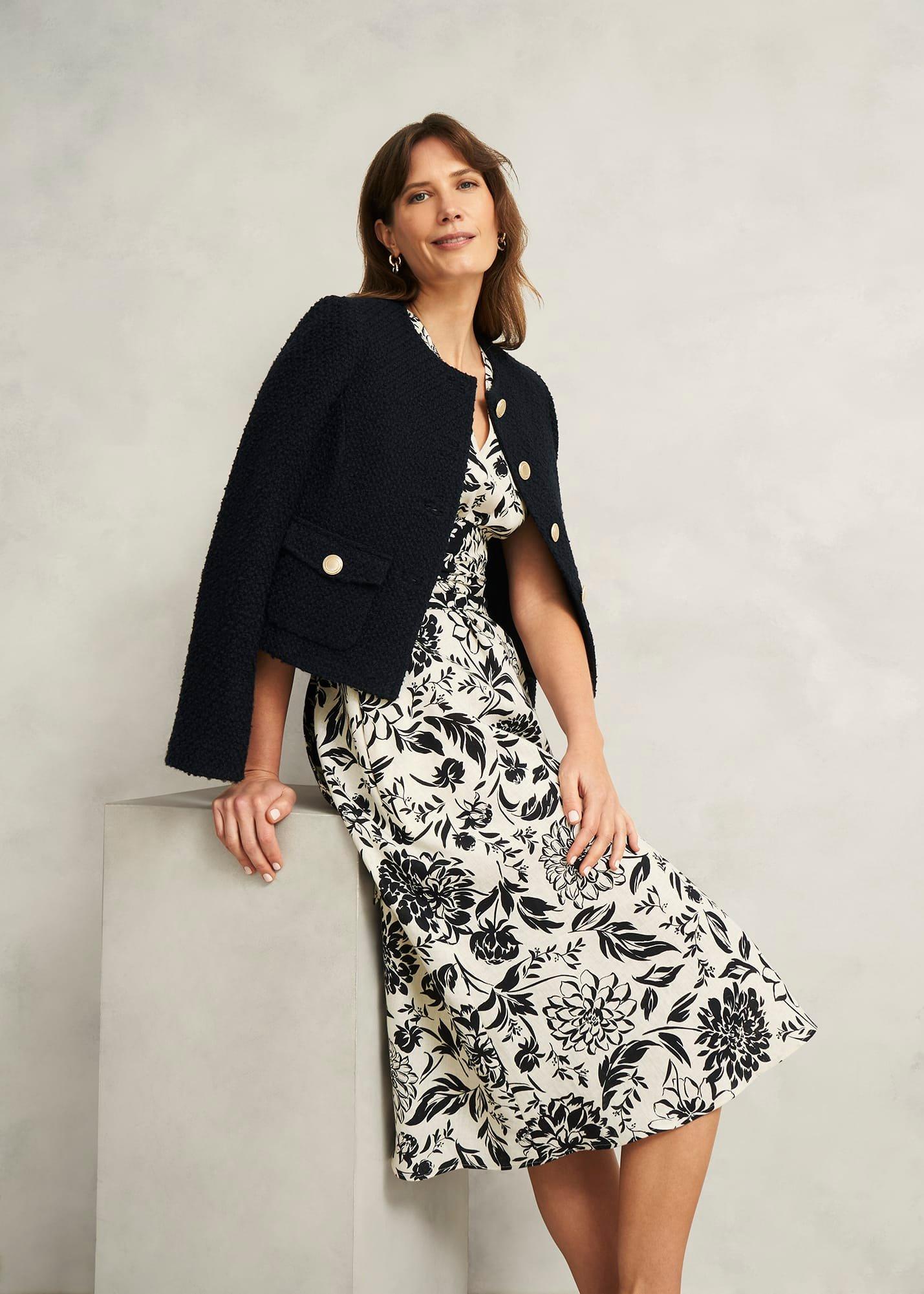 Petite Teagan Linen Dress, Ivory Navy, hi-res