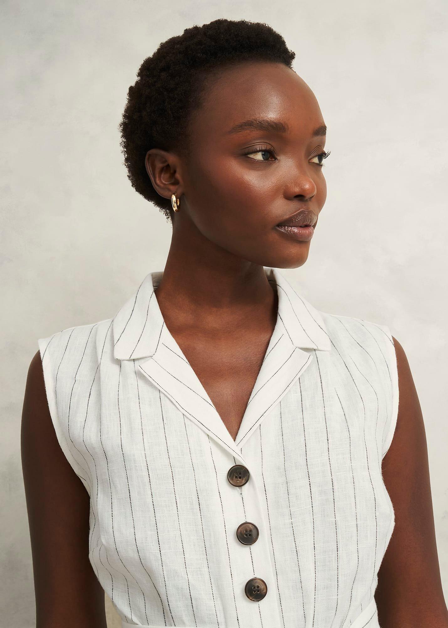 Destiny Linen Jumpsuit, Ivory Navy, hi-res