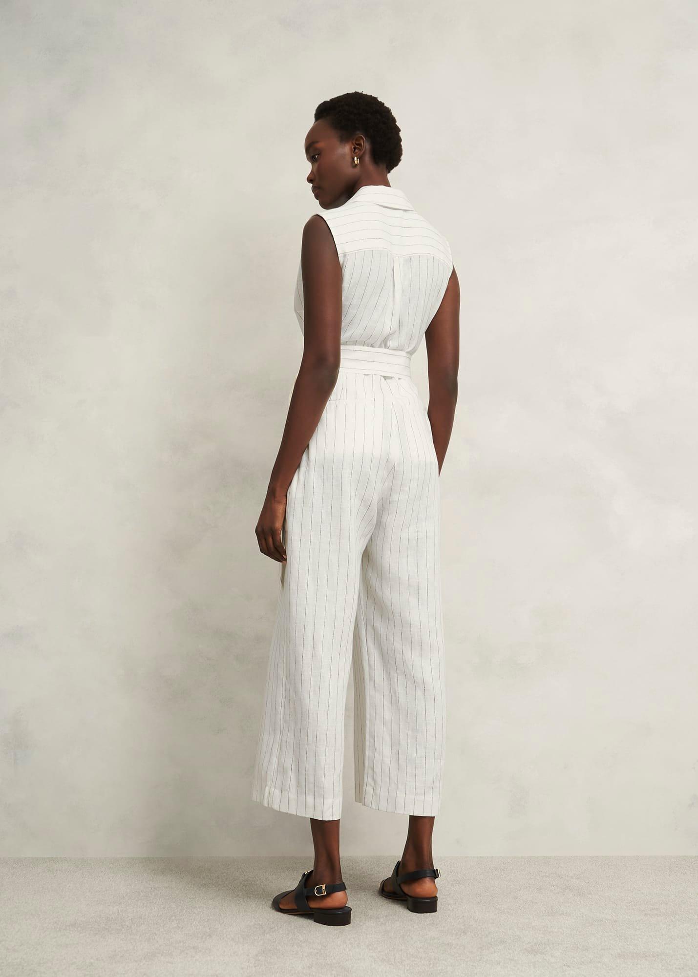 Destiny Linen Jumpsuit, Ivory Navy, hi-res