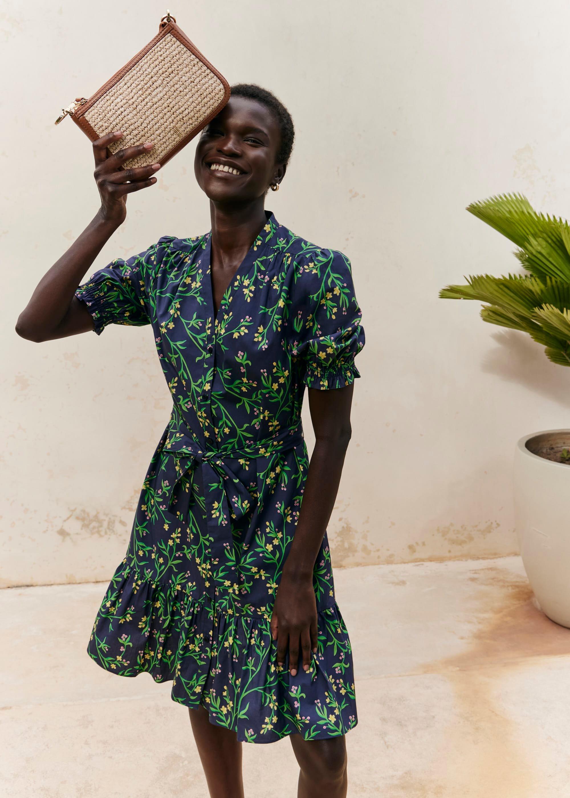 Christina Cotton Dress, Navy Multi, hi-res
