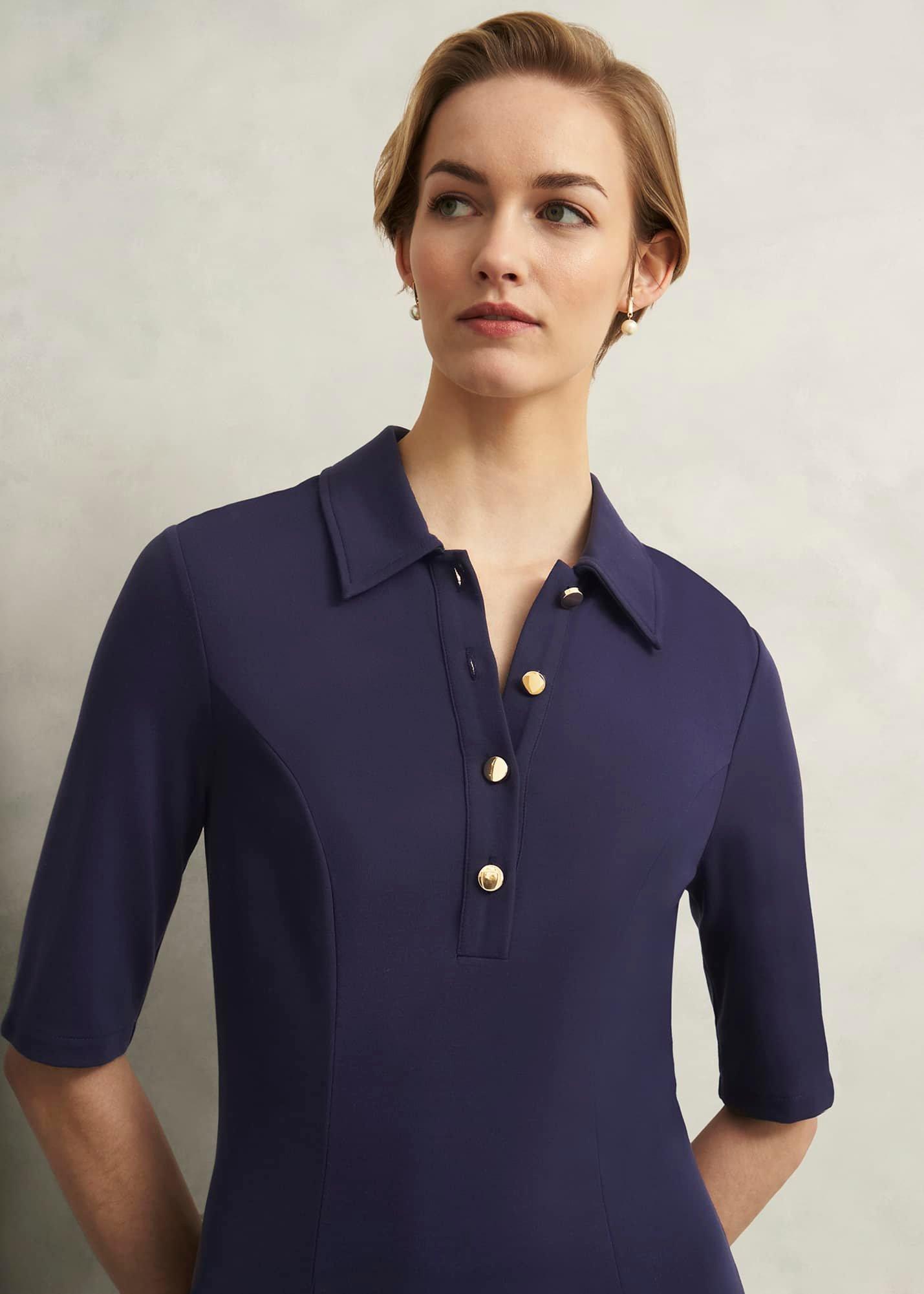 Azaria Ponte Dress, True Navy, hi-res