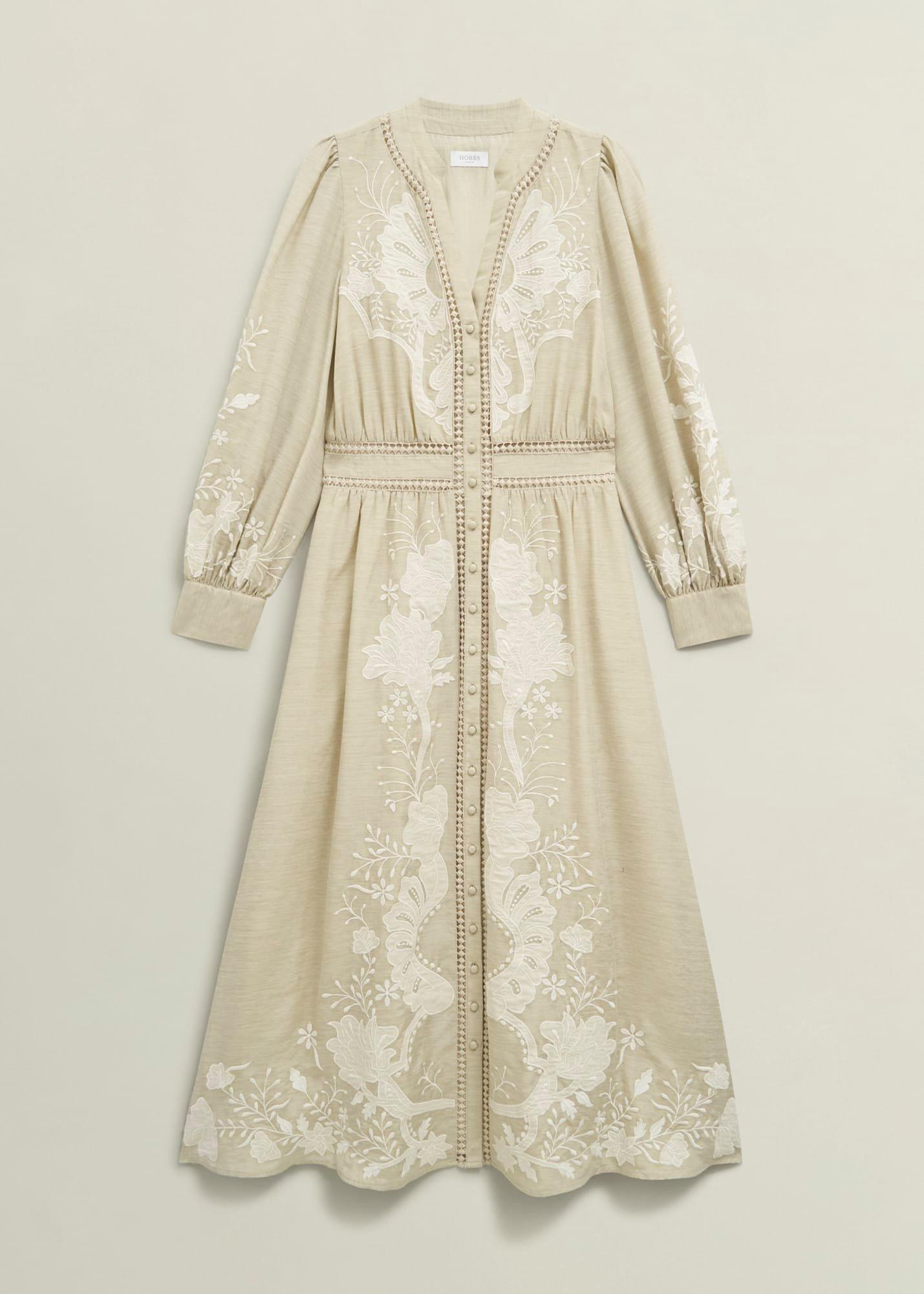 Frida Embroidered Dress, Beige, hi-res