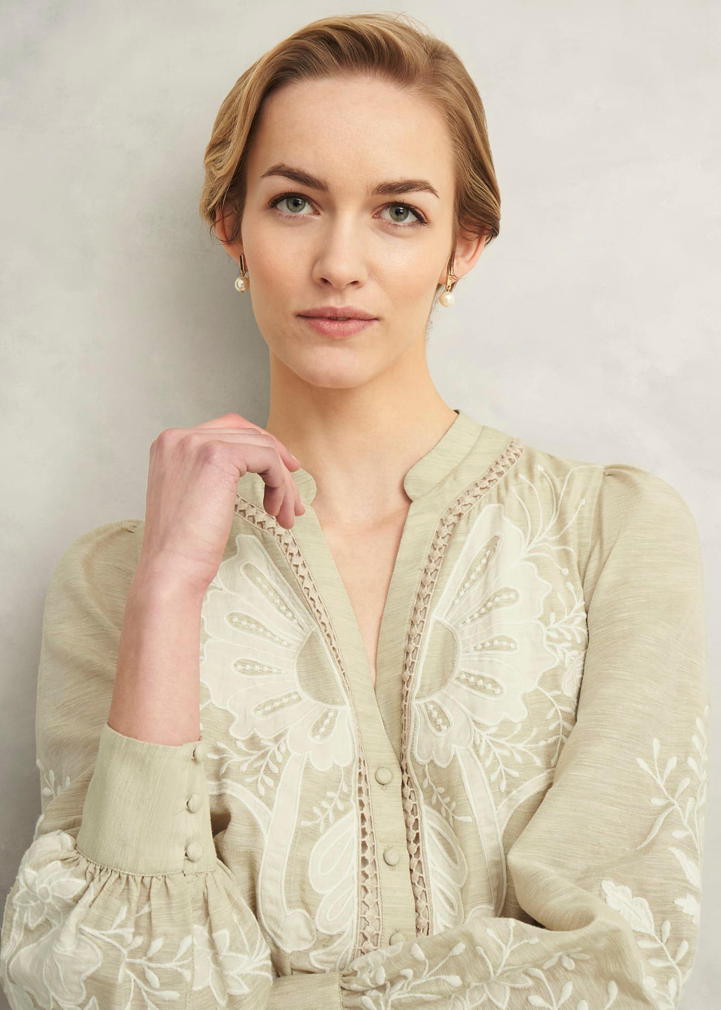 Frida Embroidered Dress, Beige, hi-res