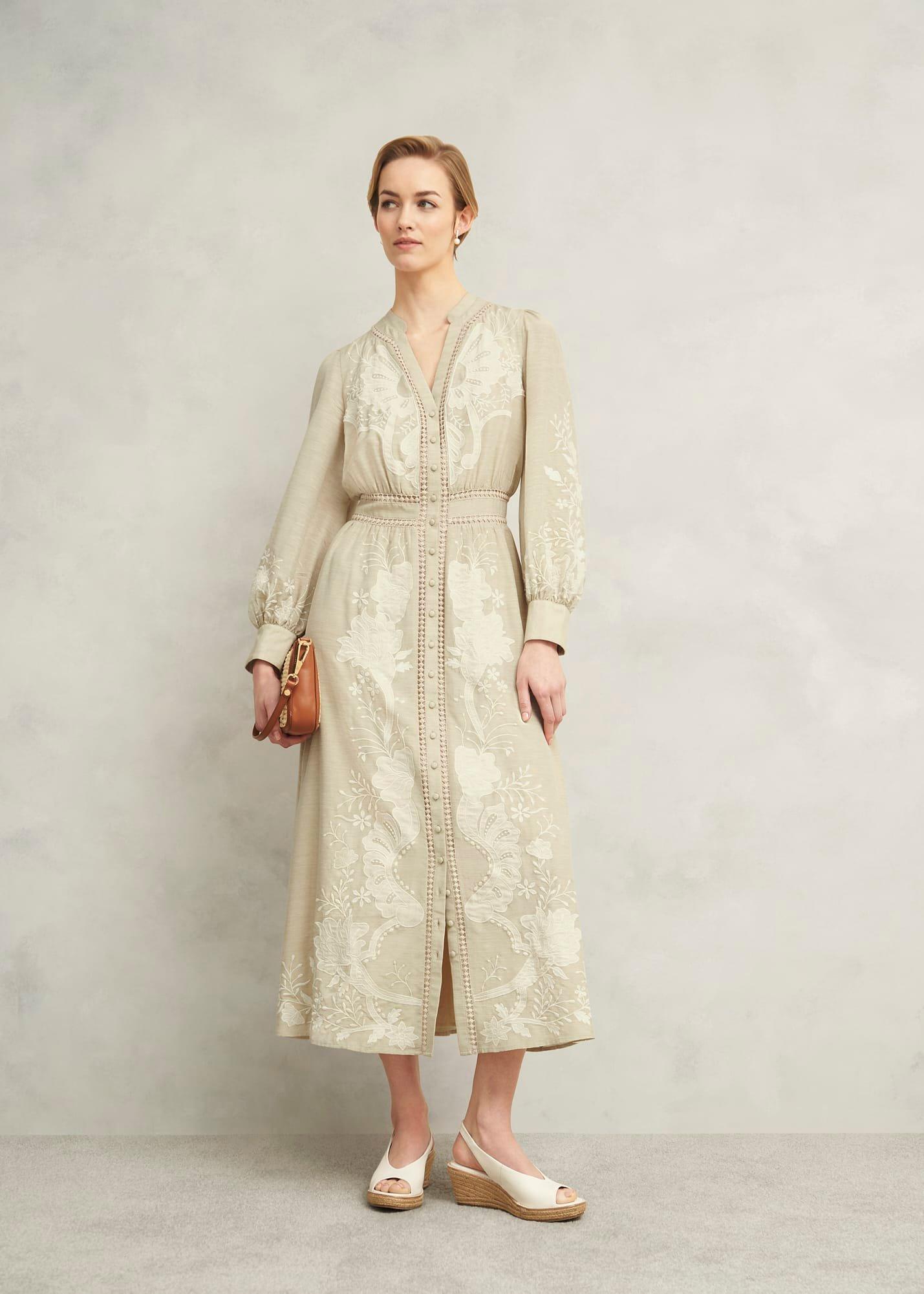 Frida Embroidered Dress, Beige, hi-res