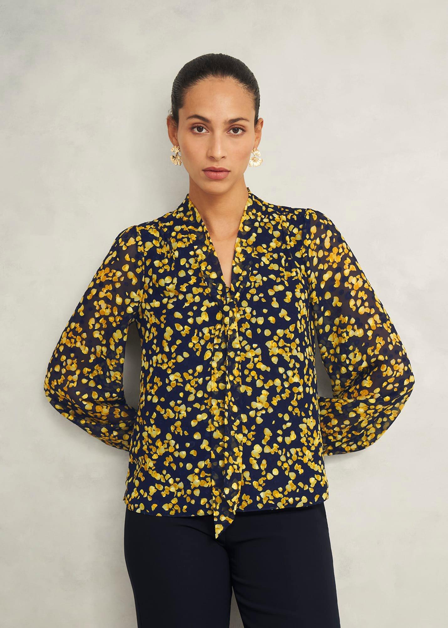 Aria Blouse, Navy Yellow, hi-res