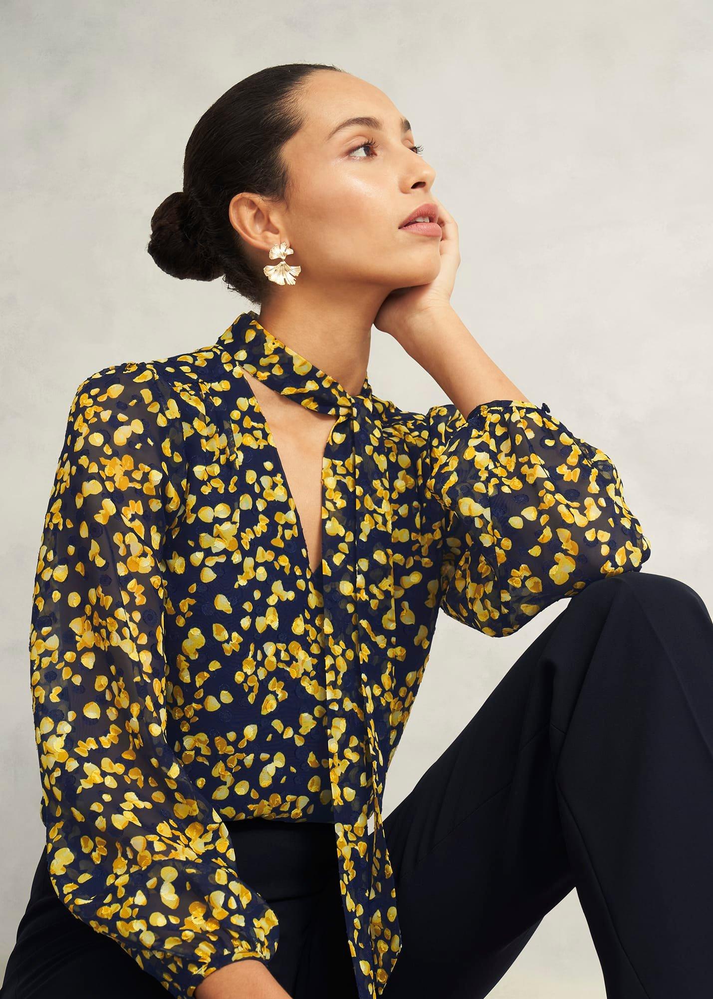 Aria Blouse, Navy Yellow, hi-res