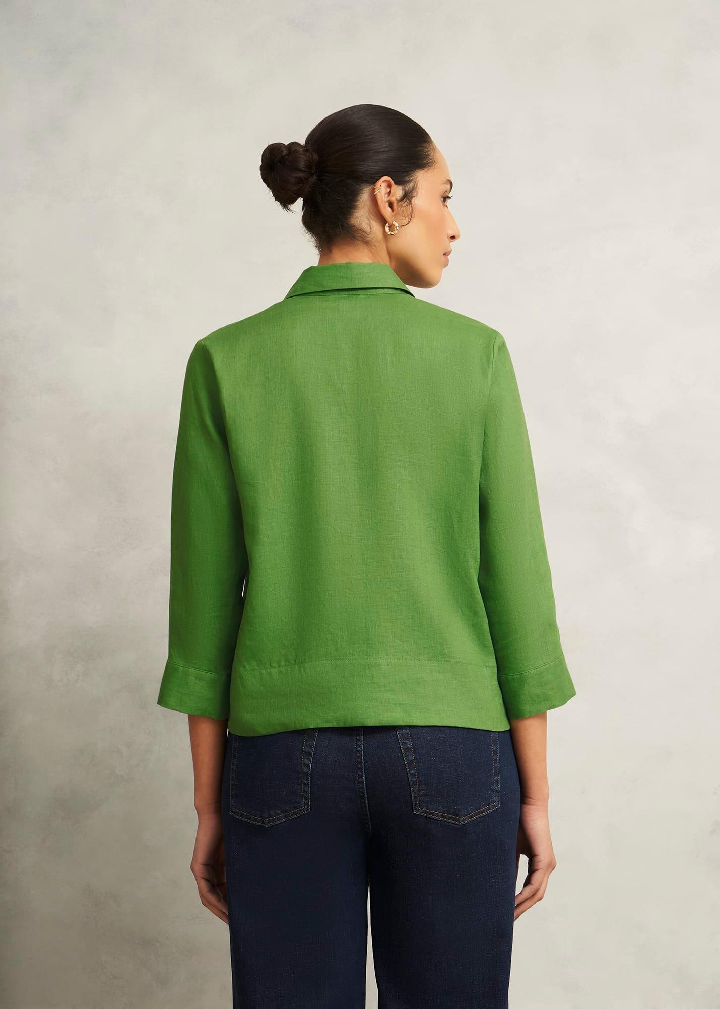 Nita Linen Shirt, Green, hi-res