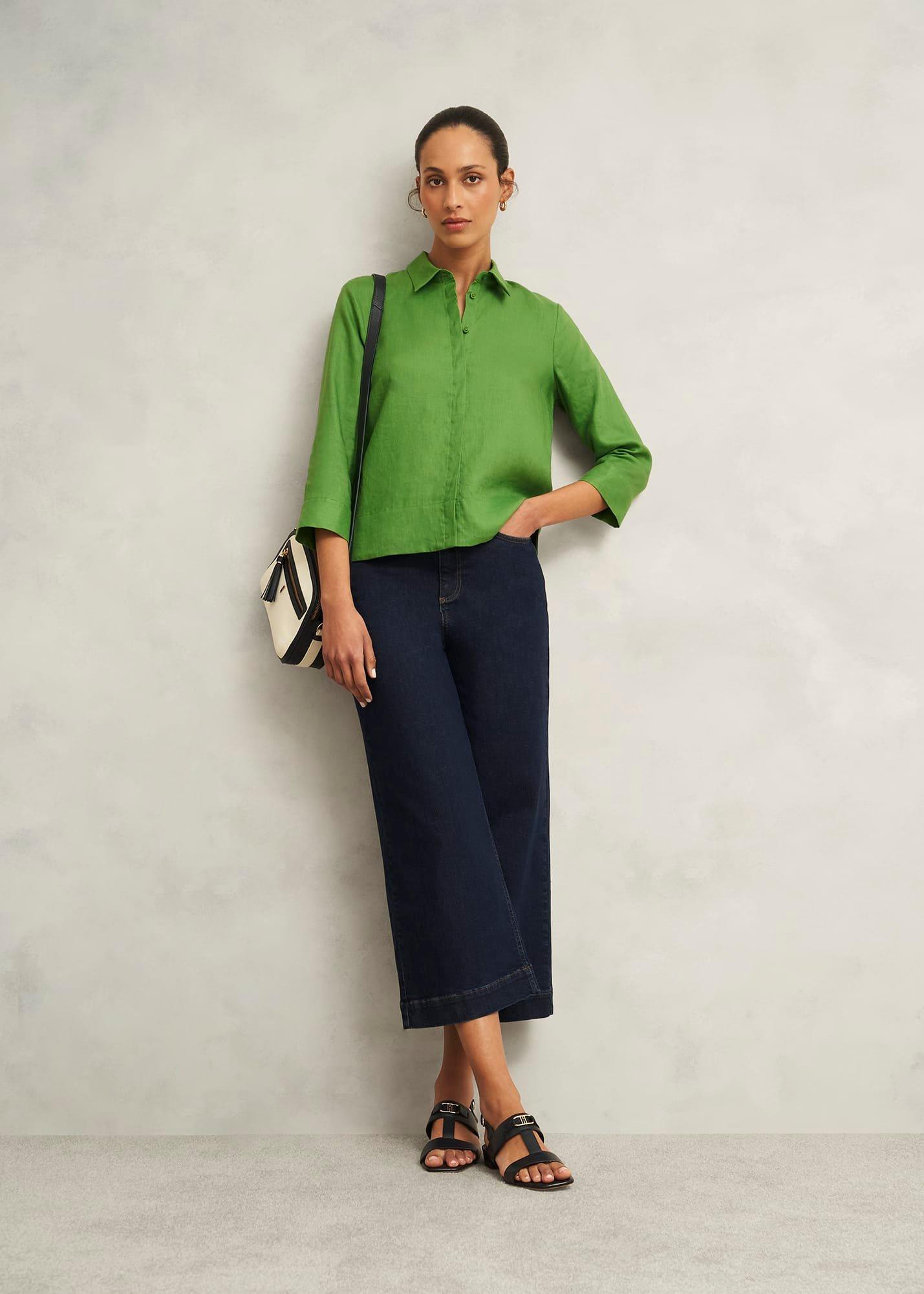 Nita Linen Shirt, Green, hi-res