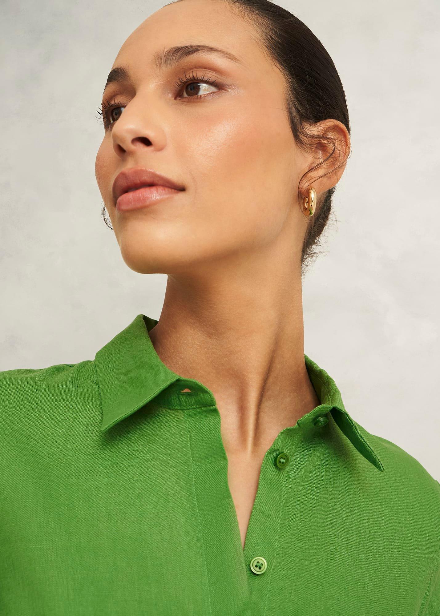 Nita Linen Shirt, Green, hi-res