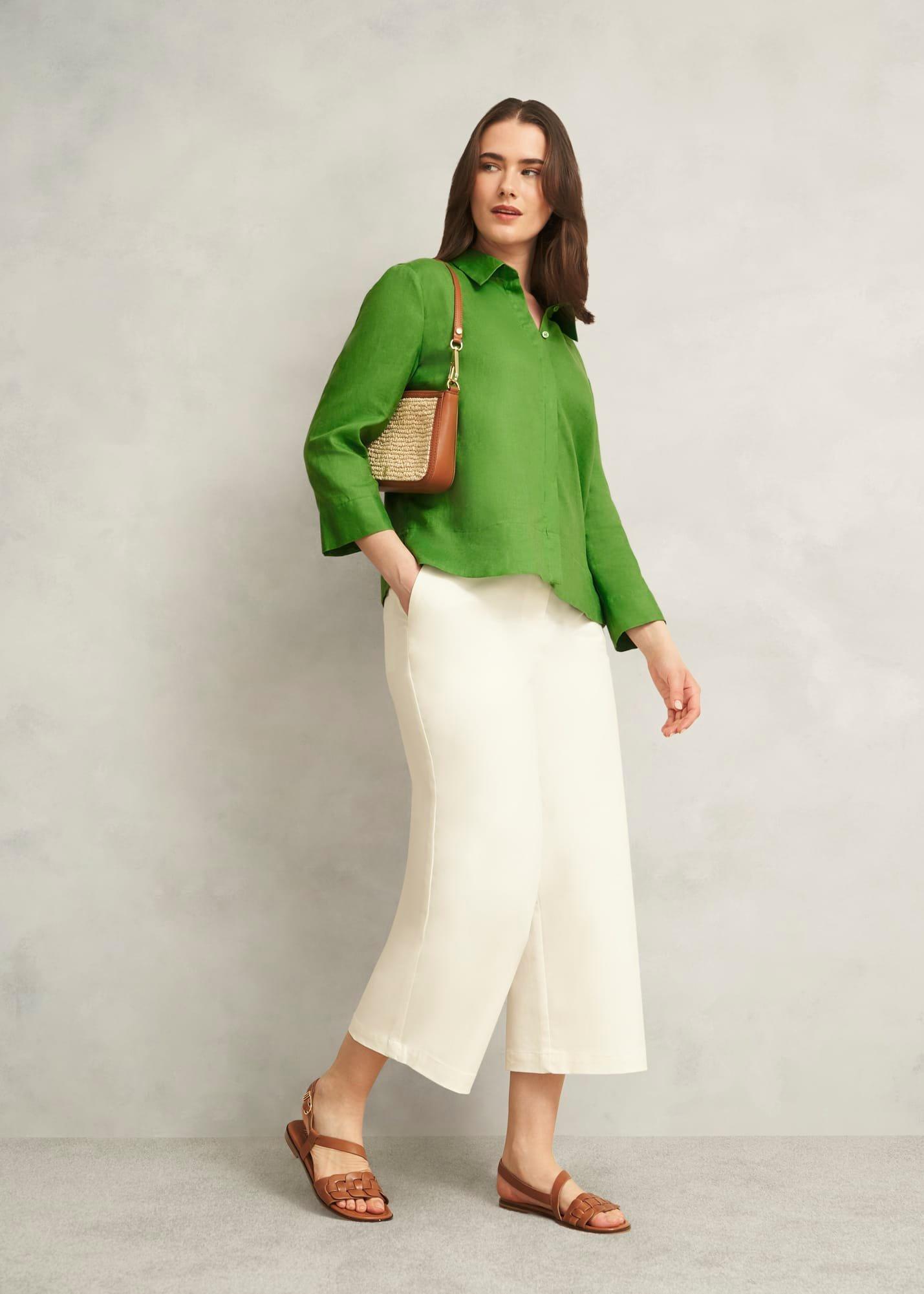 Nita Linen Shirt, Green, hi-res