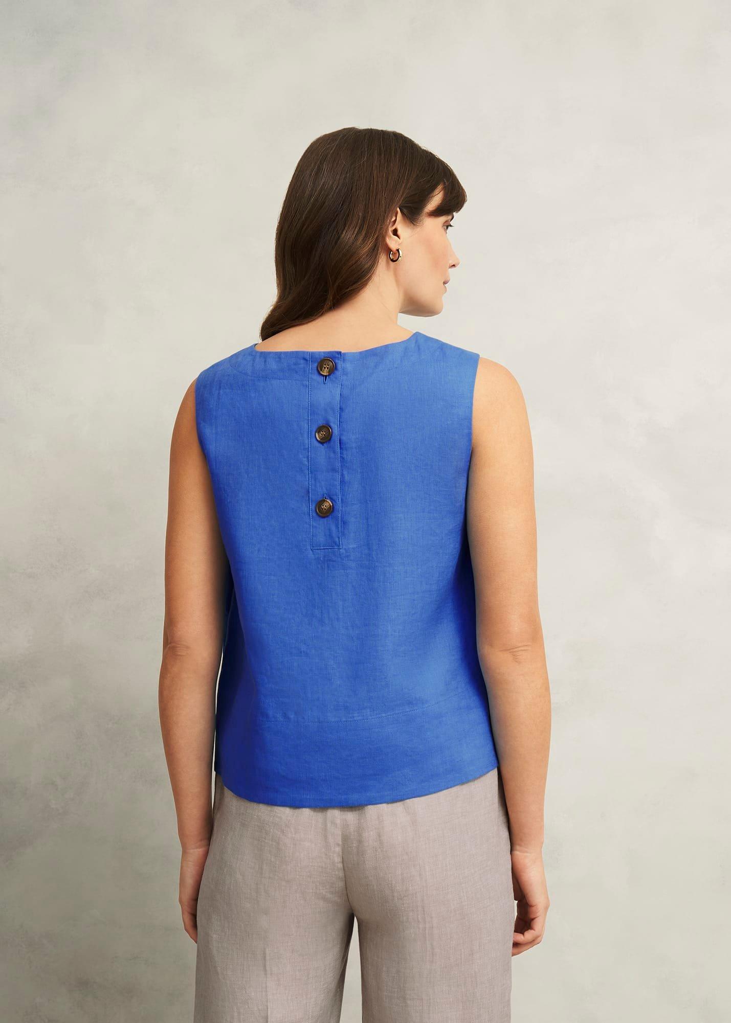 Malindi Linen Top, French Blue, hi-res