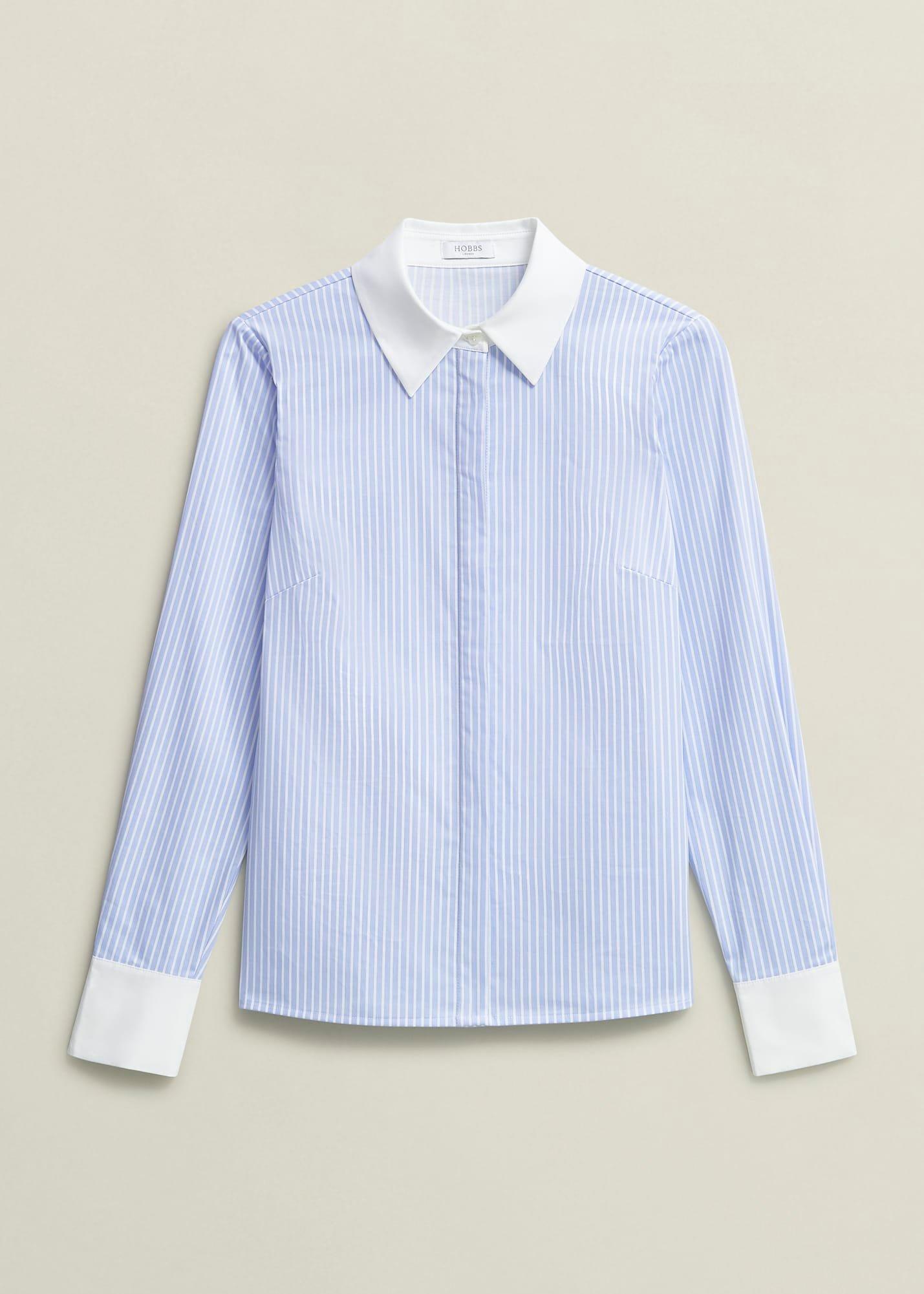 Victoria Cotton Blend Shirt, Pale Blue White, hi-res