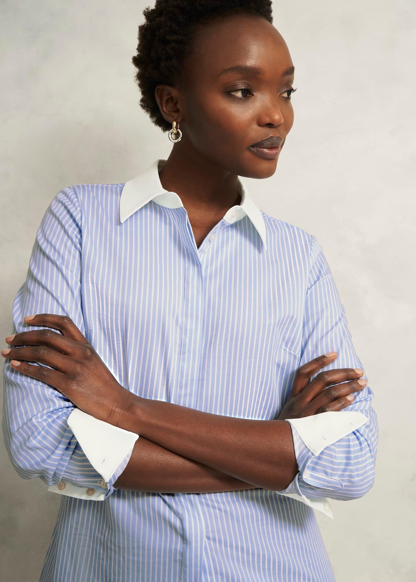 Victoria Cotton Blend Shirt, Pale Blue White, hi-res