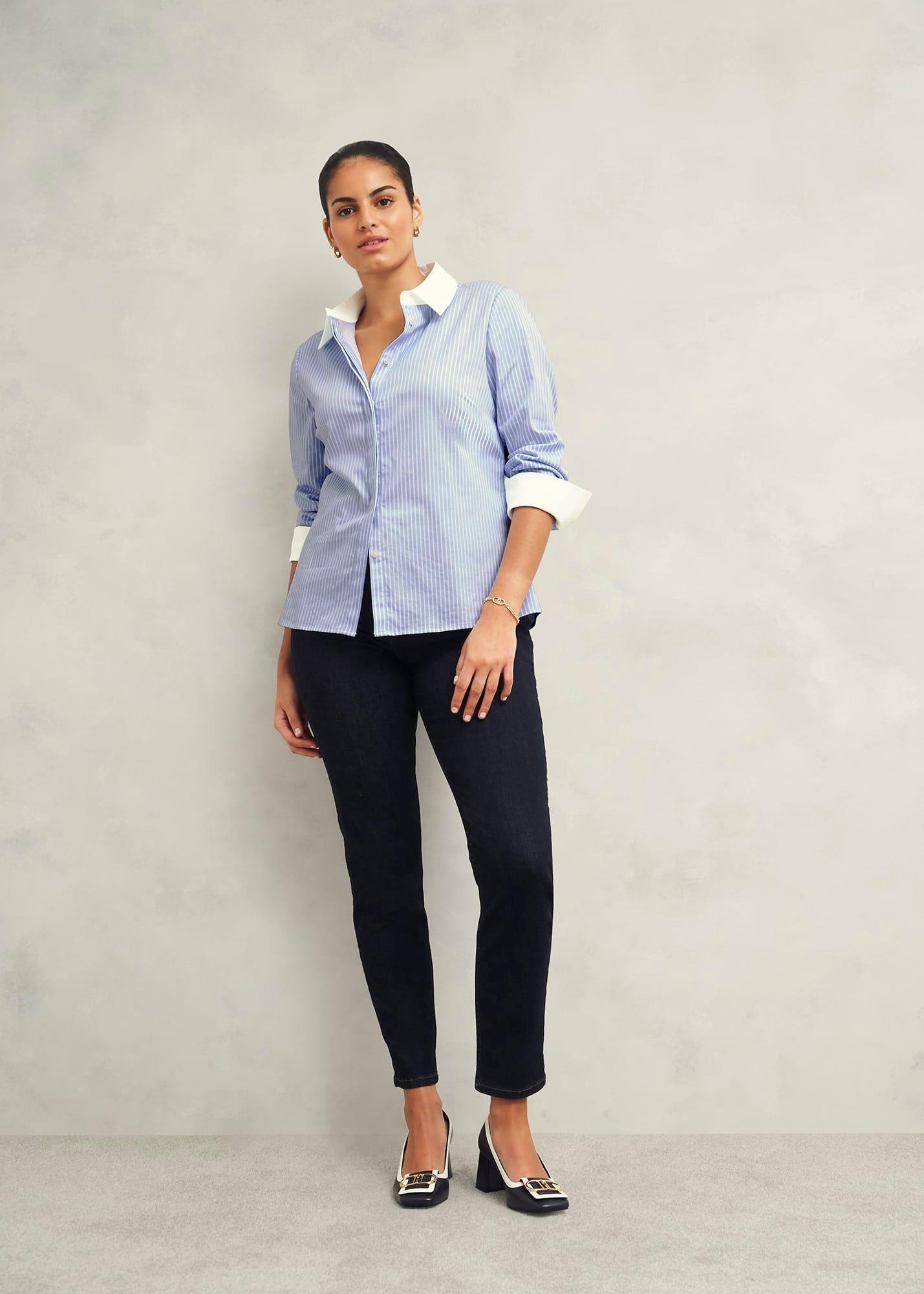 Victoria Cotton Blend Shirt, Pale Blue White, hi-res