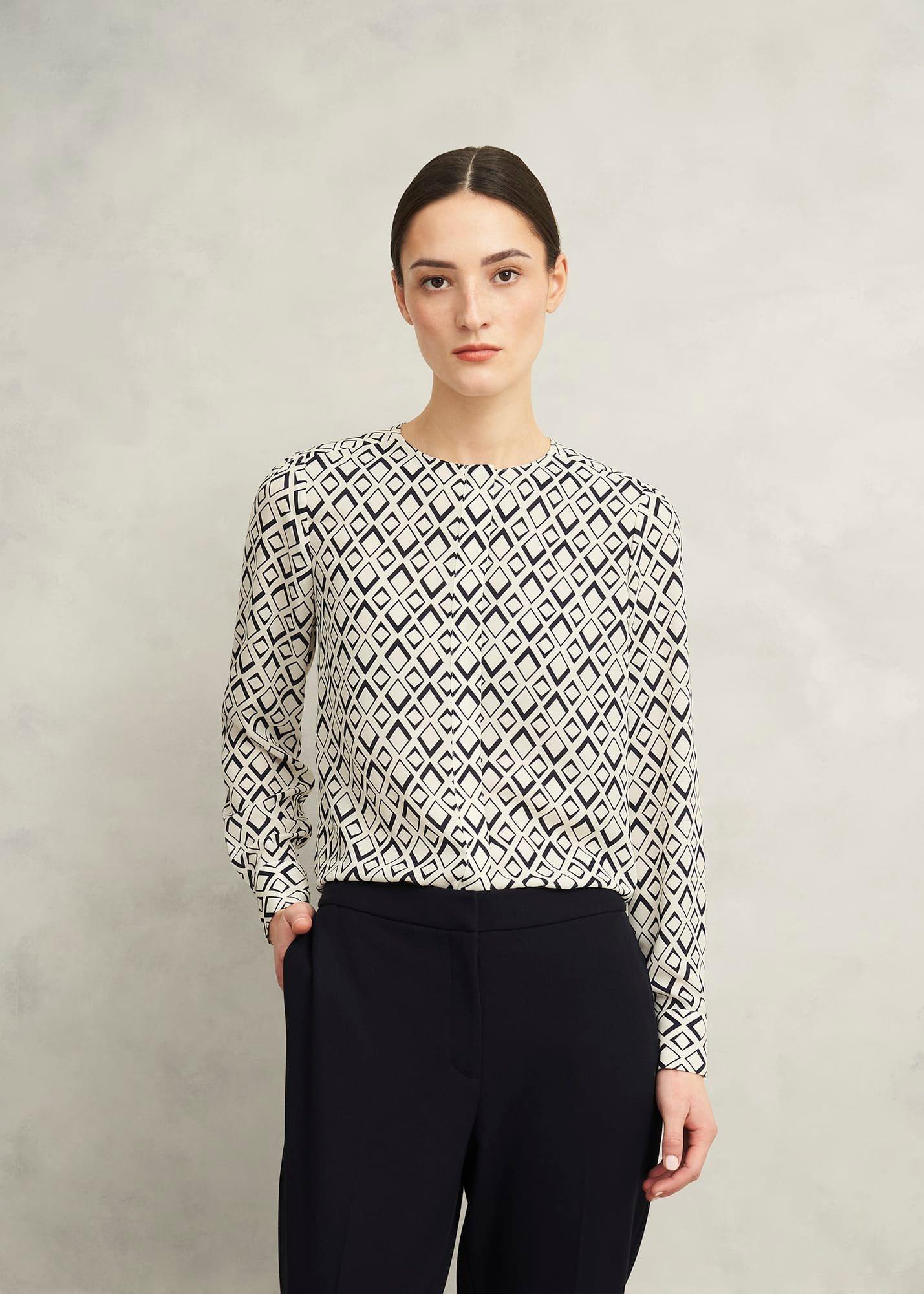 Ava Blouse, Cream Navy, hi-res