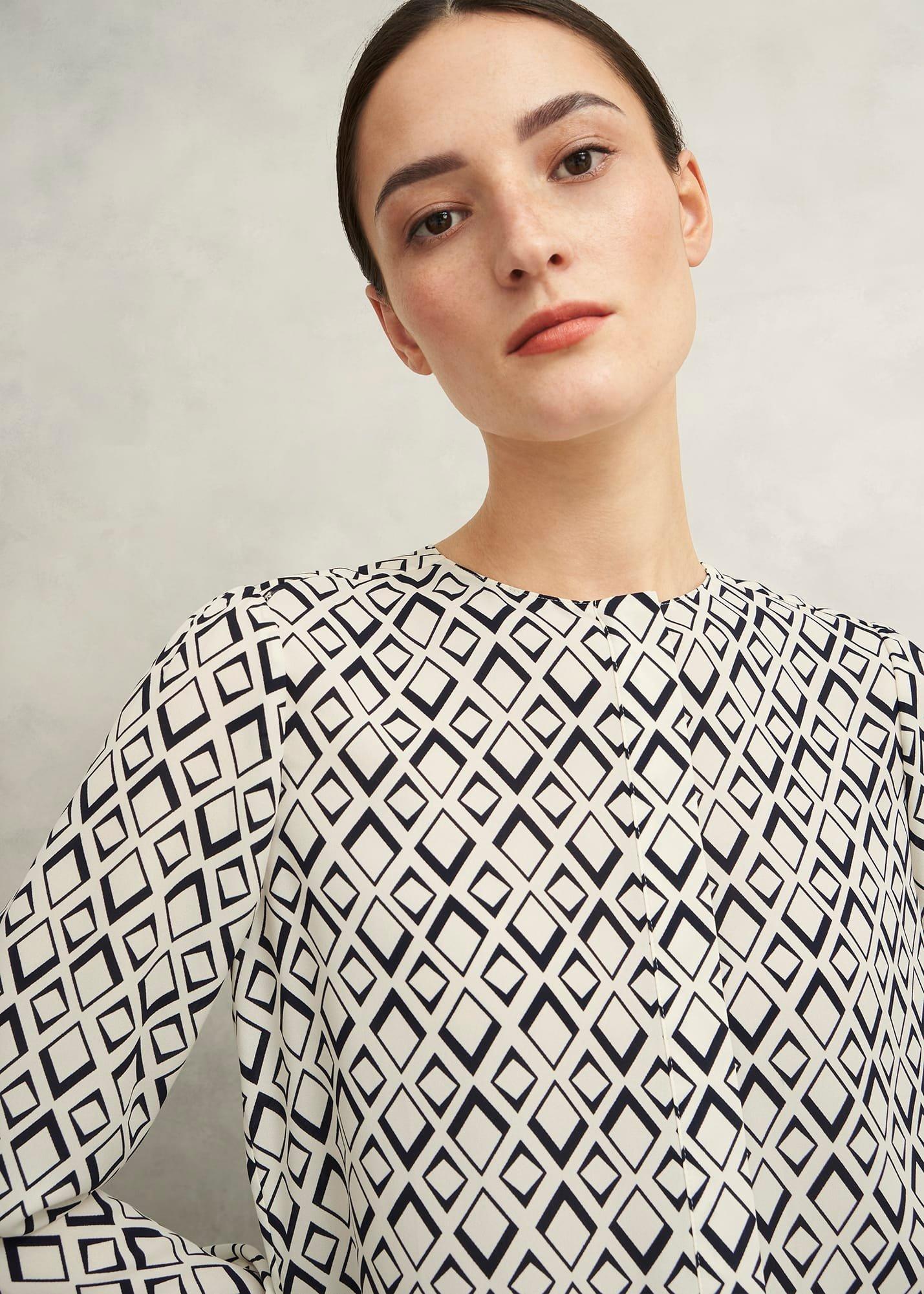 Ava Blouse, Cream Navy, hi-res