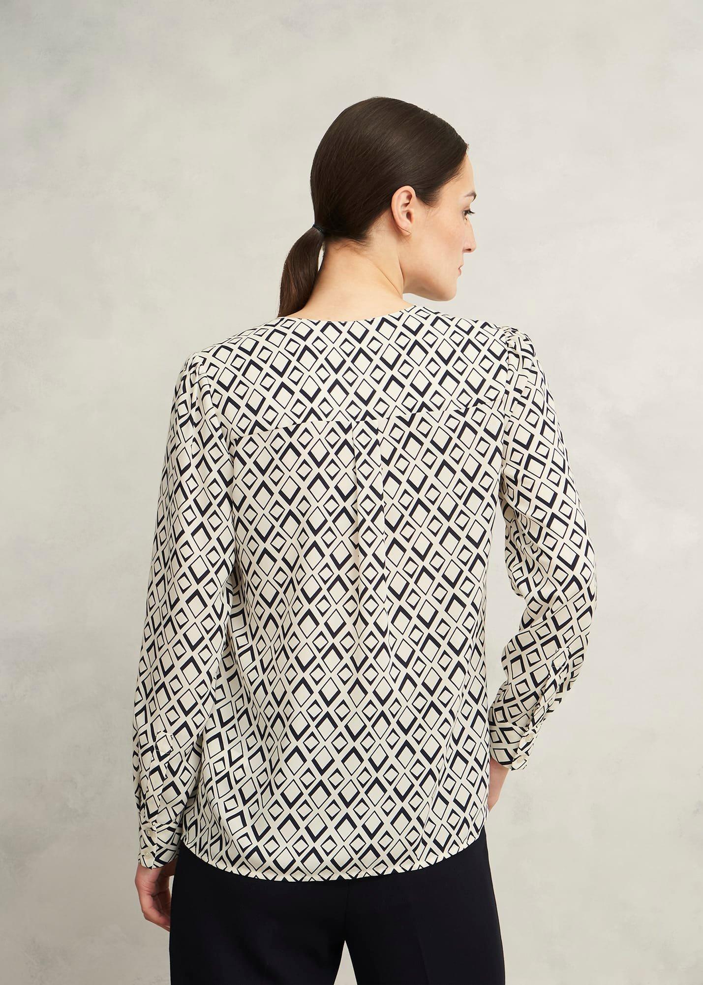 Ava Blouse, Cream Navy, hi-res