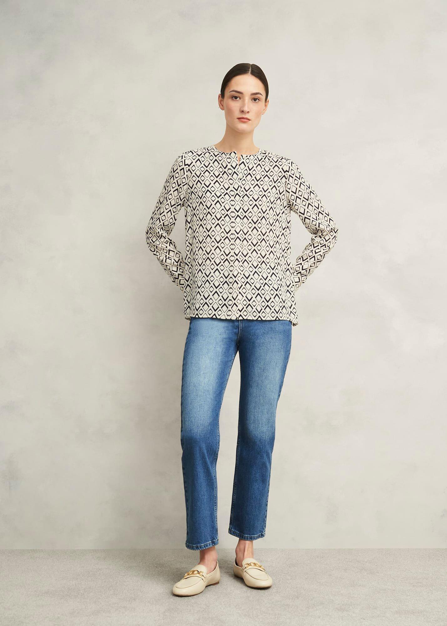 Ava Blouse, Cream Navy, hi-res