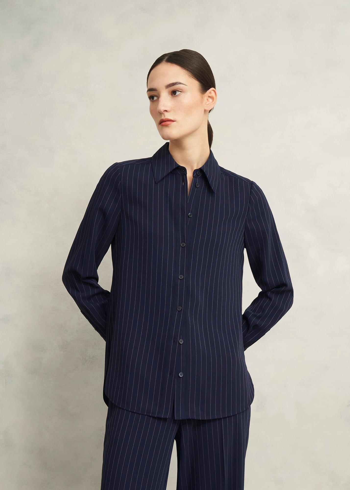Hadley Pinstripe Shirt, Midnight Ivory, hi-res