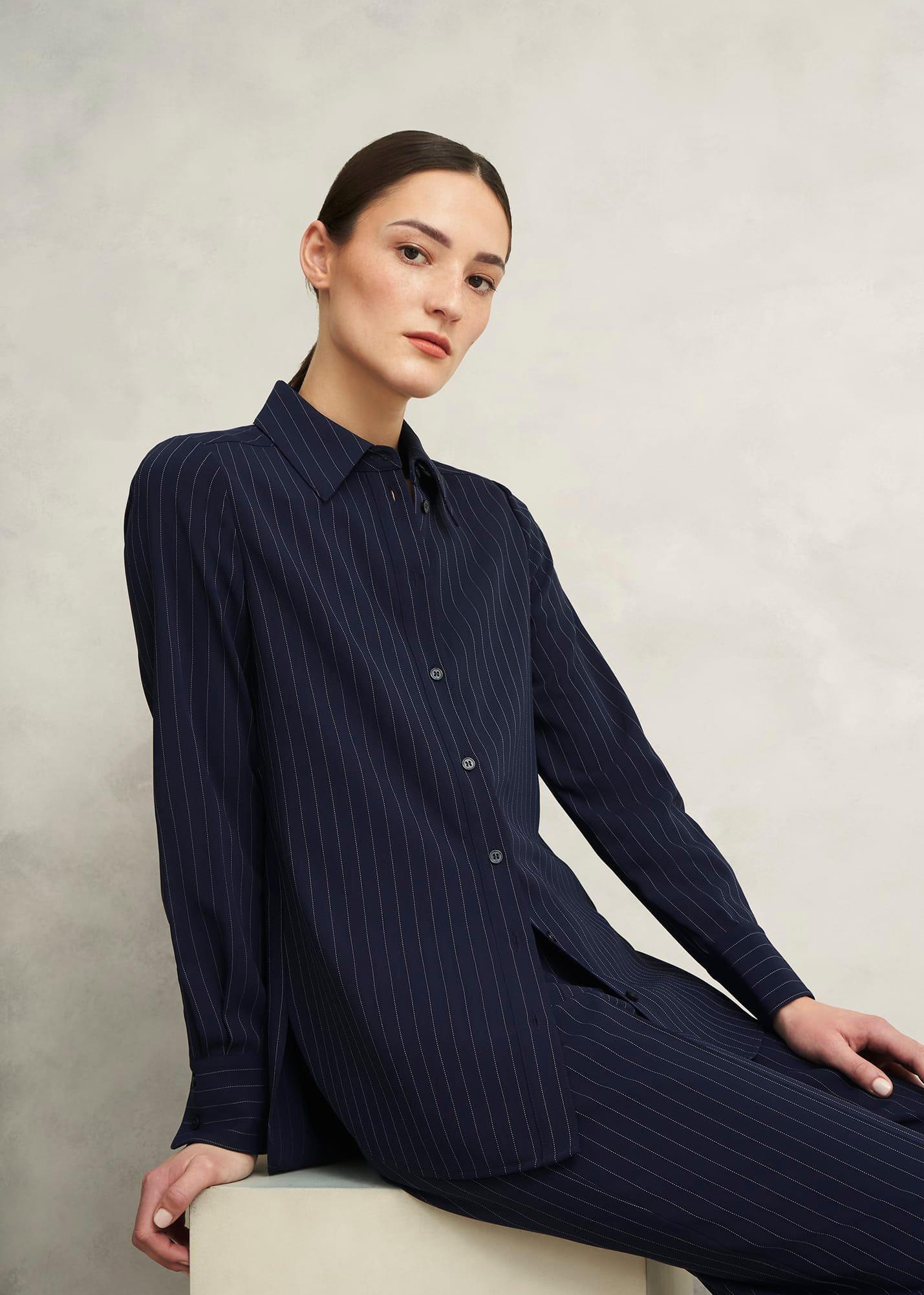Hadley Pinstripe Shirt, Midnight Ivory, hi-res