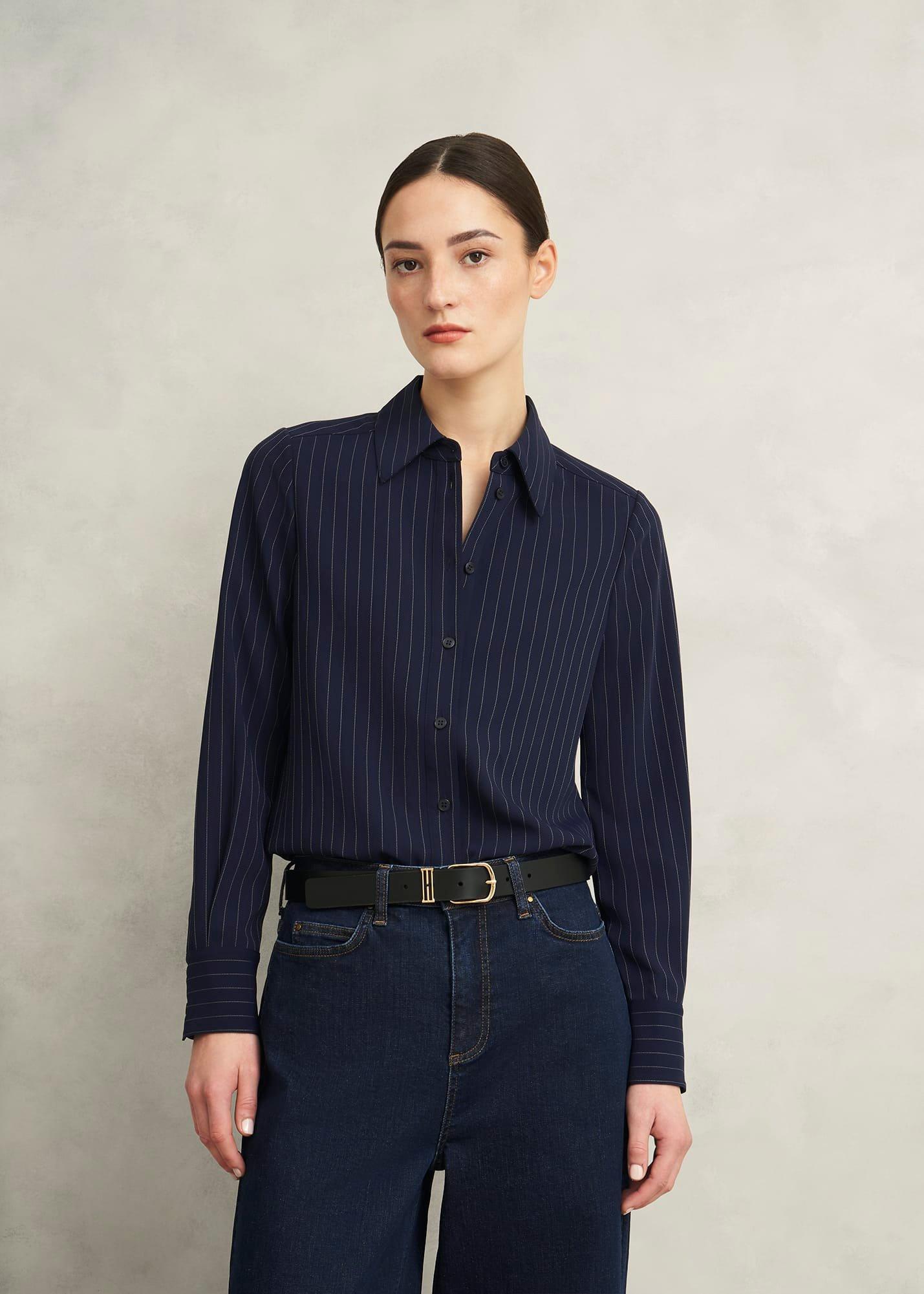 Hadley Pinstripe Shirt, Midnight Ivory, hi-res