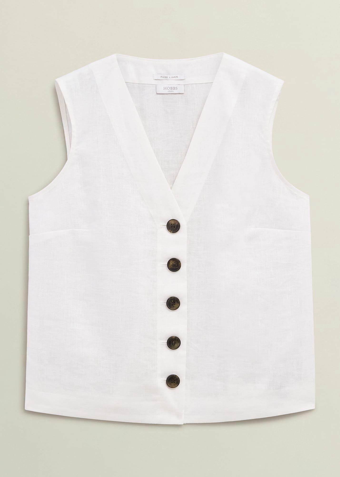 Kaylee Linen Top, White, hi-res