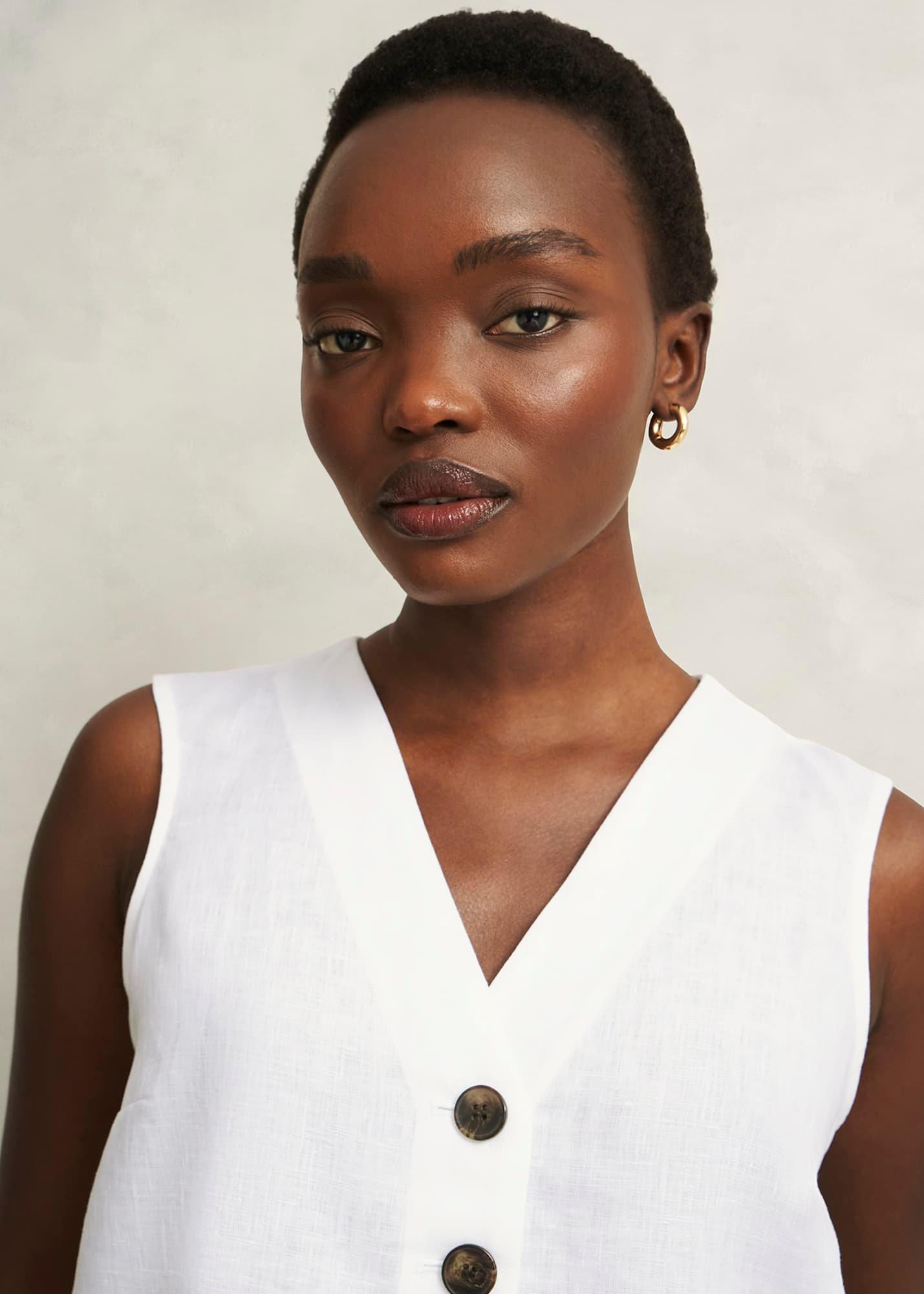 Kaylee Linen Top, White, hi-res