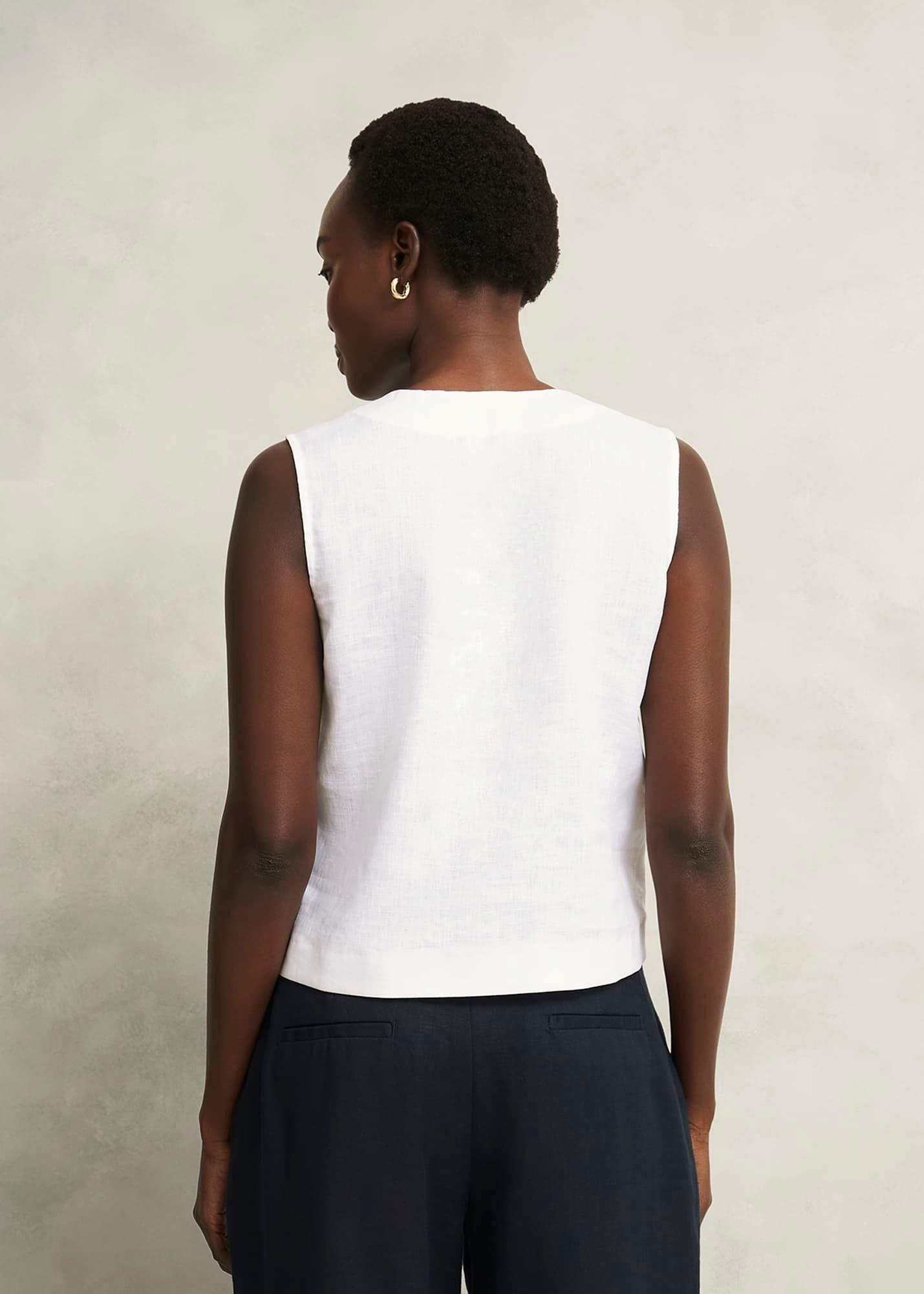 Kaylee Linen Top, White, hi-res