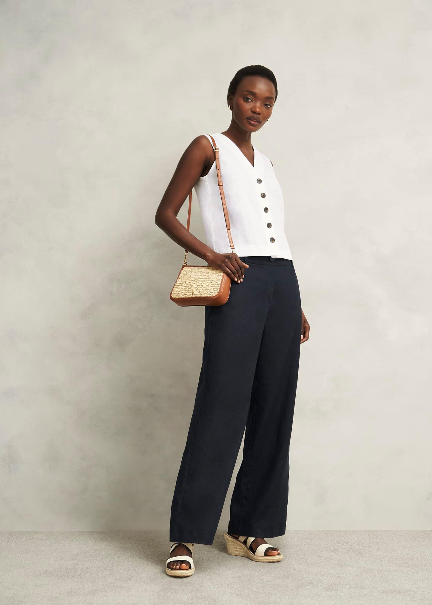 Kaylee Linen Top, White, hi-res