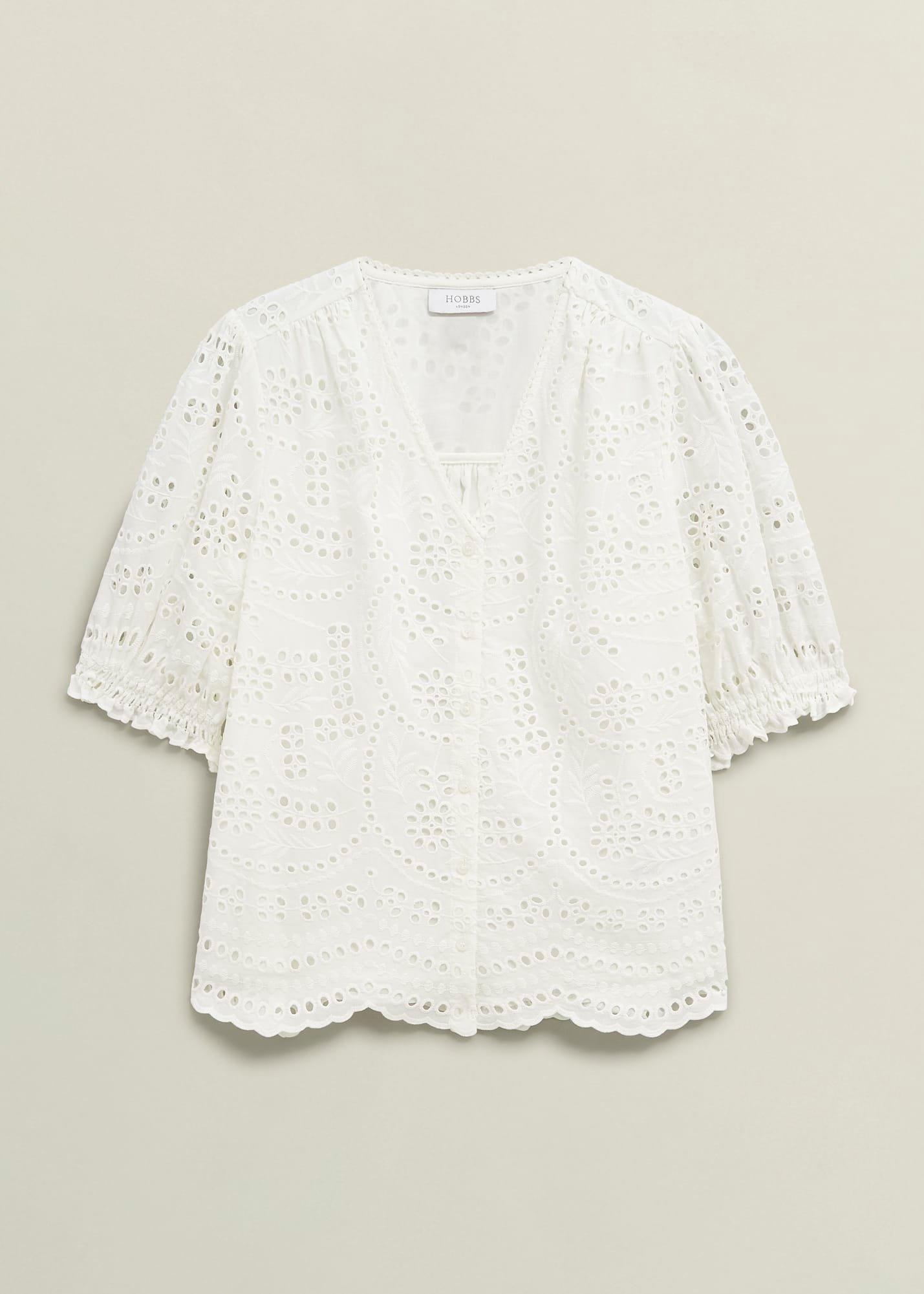 Chiara Broderie Blouse, Hobbs White, hi-res
