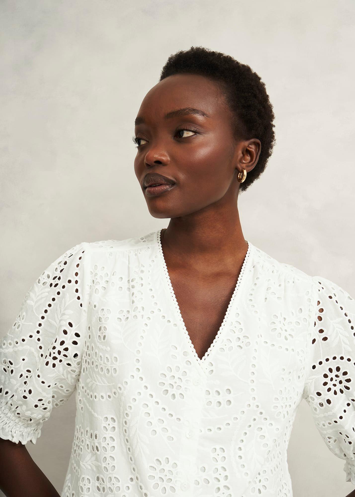 Chiara Broderie Blouse, Hobbs White, hi-res