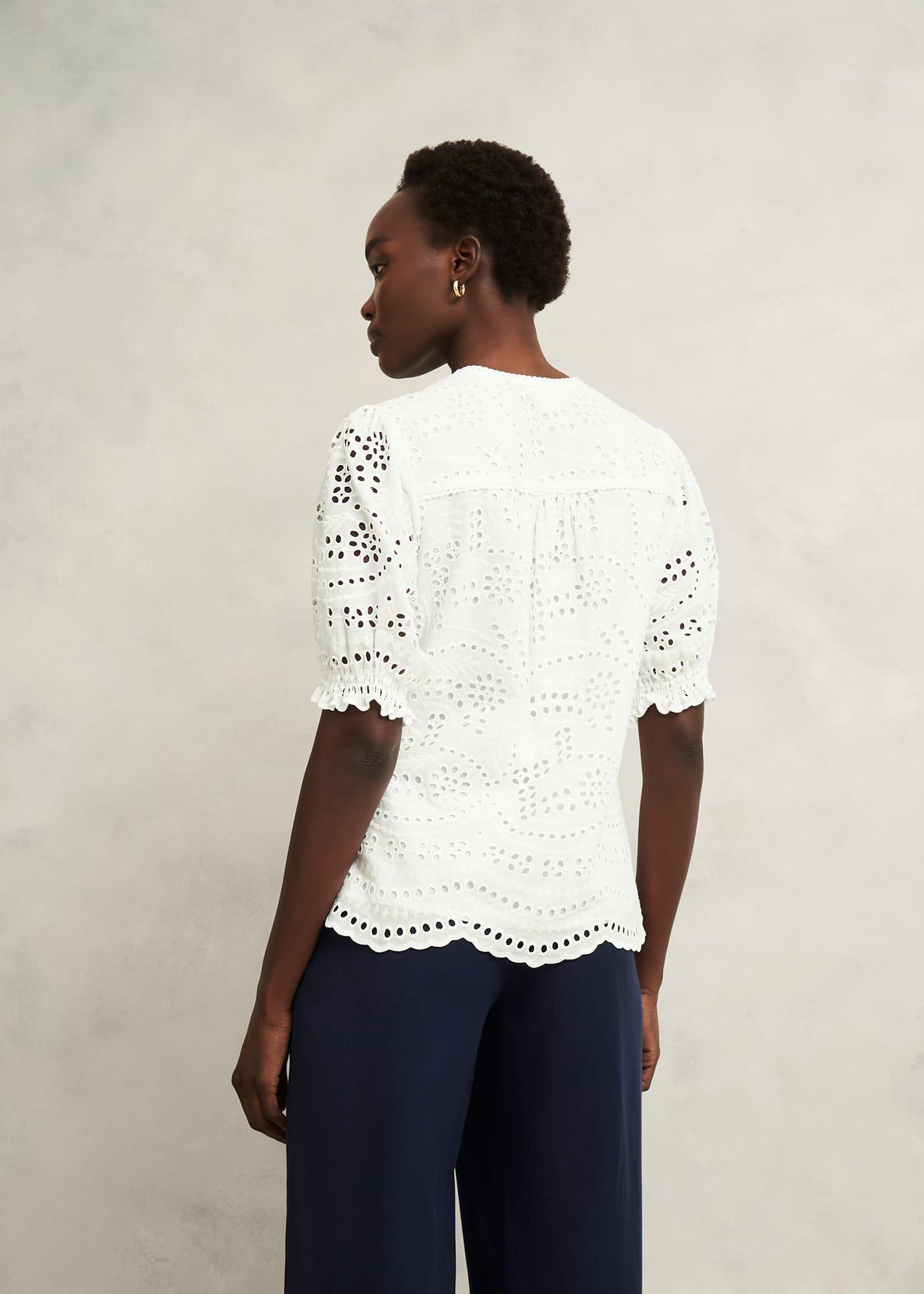 Chiara Broderie Blouse, Hobbs White, hi-res