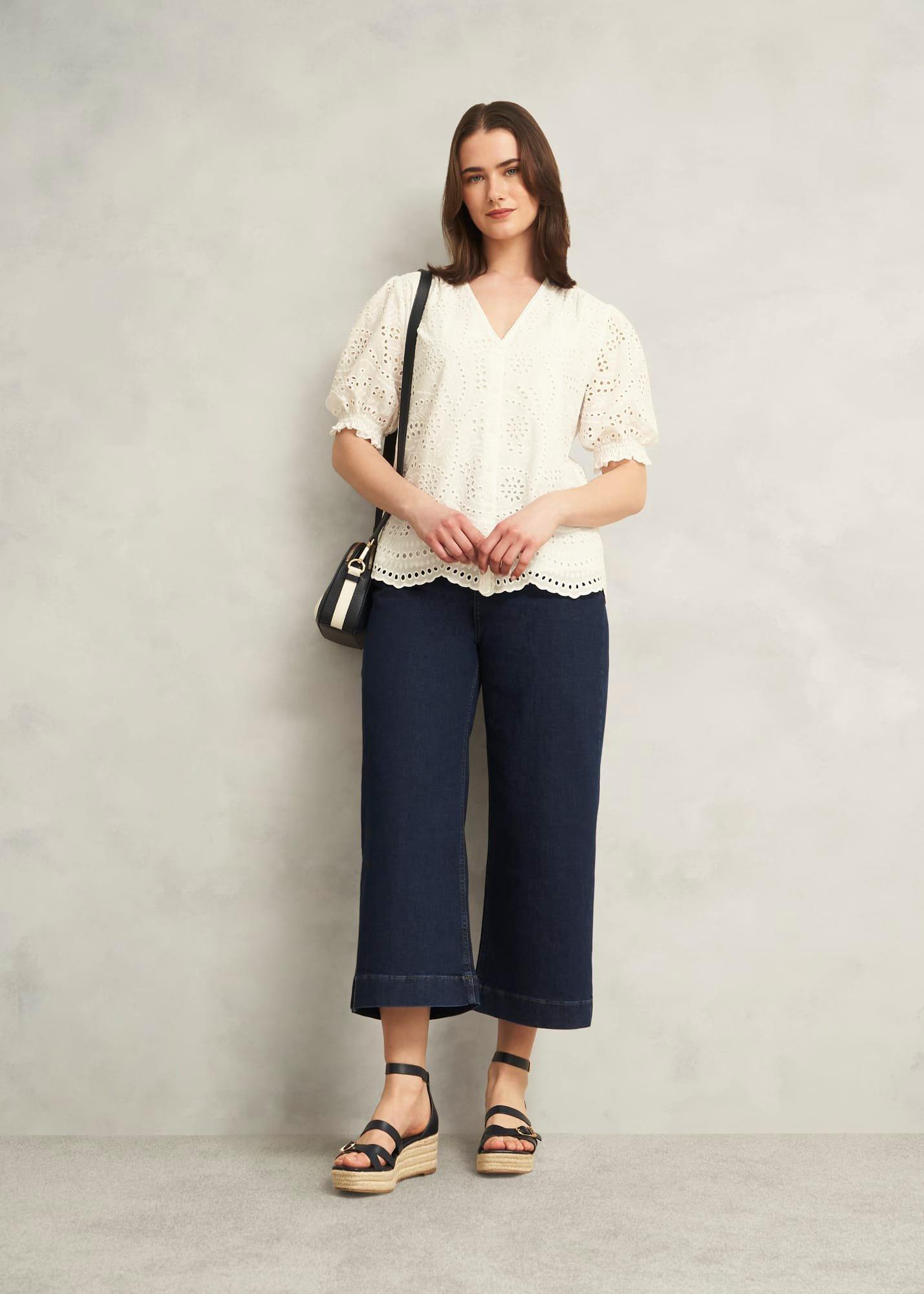Chiara Broderie Blouse, Hobbs White, hi-res