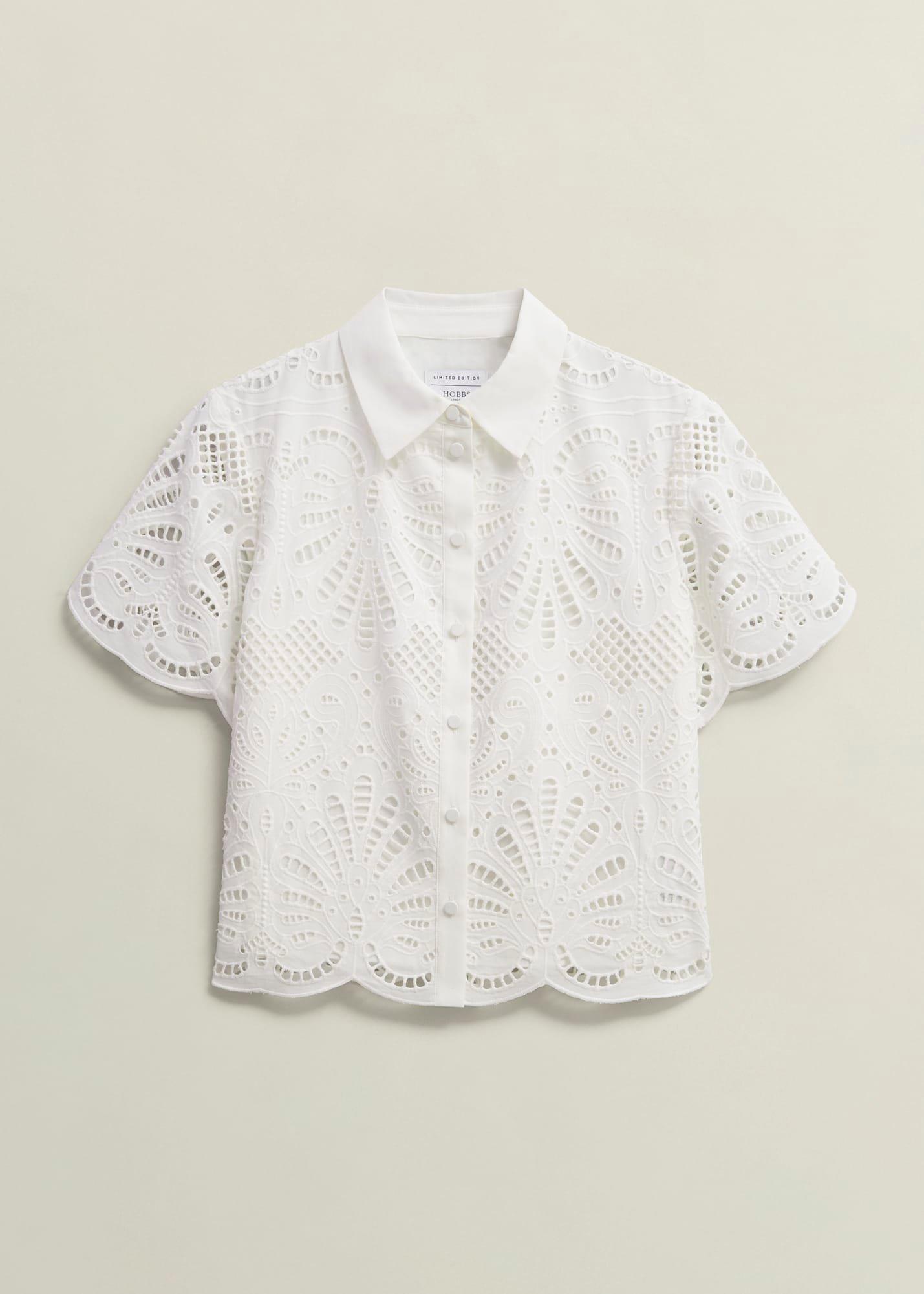 White Buscot Cotton Broderie Shirt, Hobbs White, hi-res