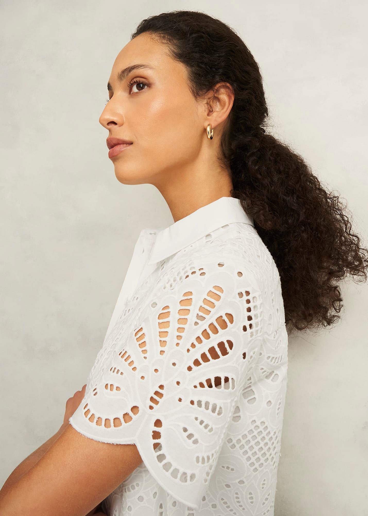 White Buscot Cotton Broderie Shirt, Hobbs White, hi-res