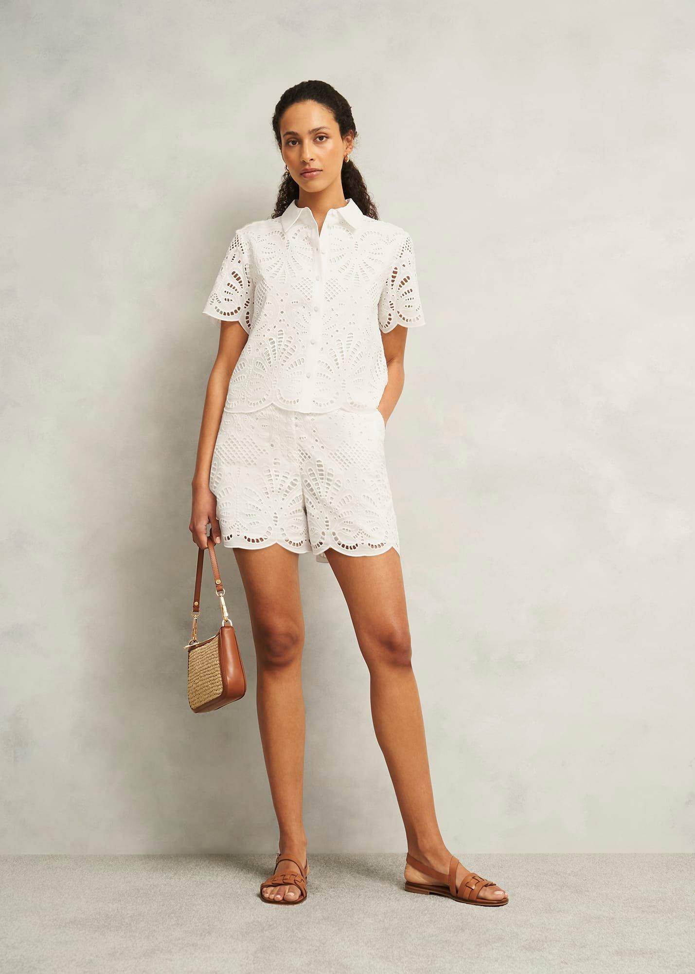 White Buscot Cotton Broderie Shirt, Hobbs White, hi-res