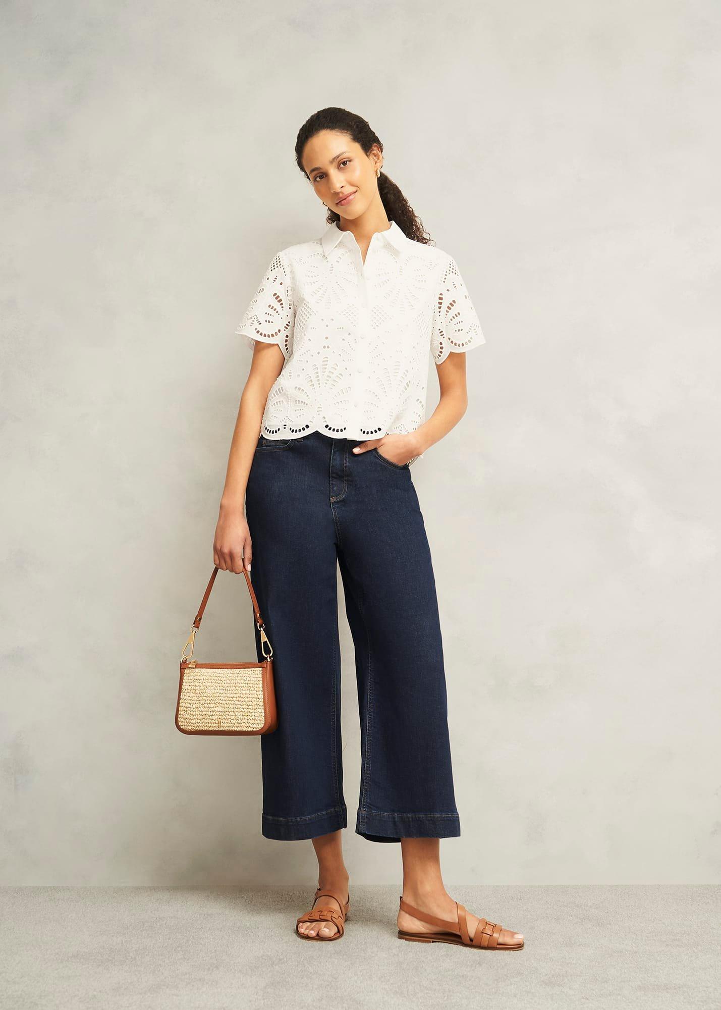 White Buscot Cotton Broderie Shirt, Hobbs White, hi-res