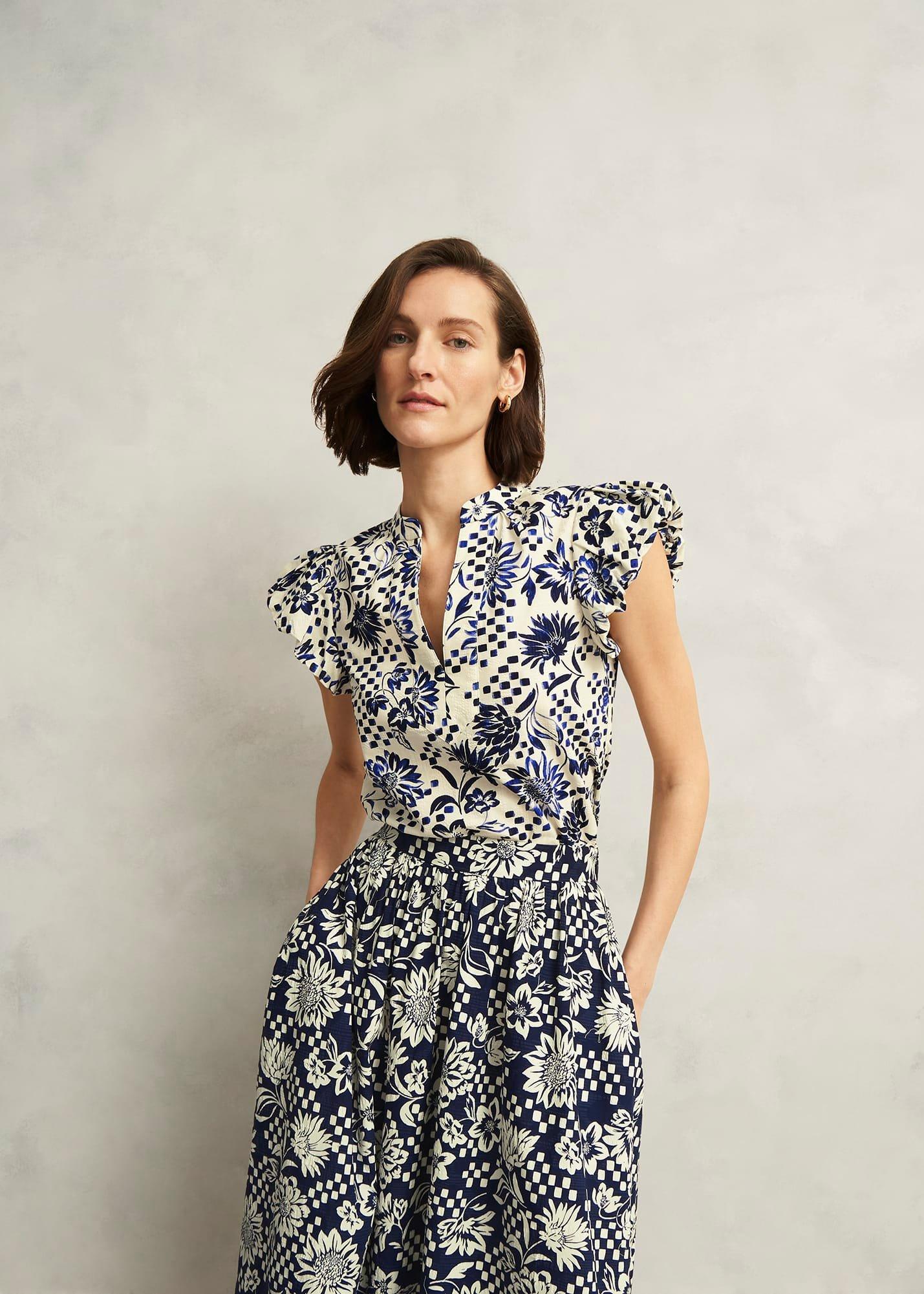 Rousham Cotton Top, Cream Navy, hi-res