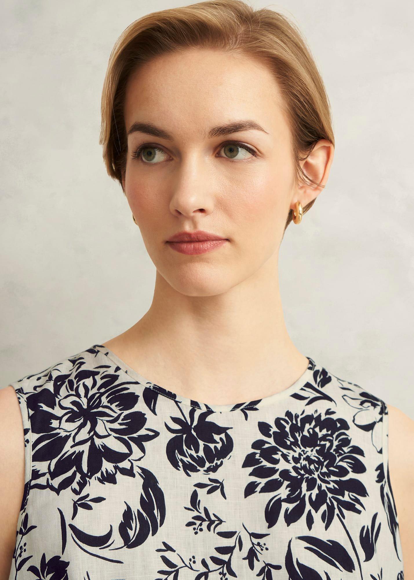 Maura Linen Top, Cream Navy, hi-res