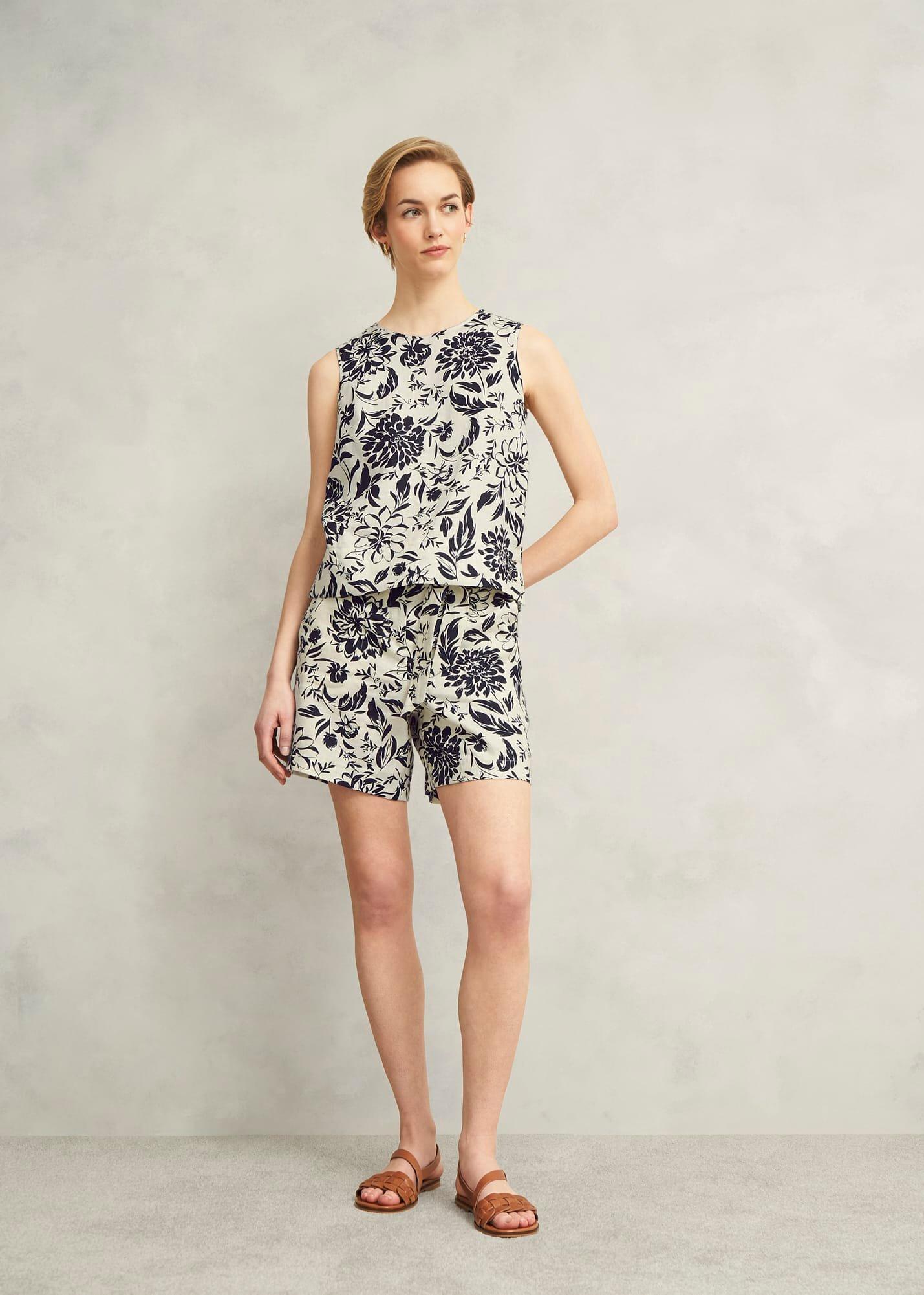 Maura Linen Top, Cream Navy, hi-res