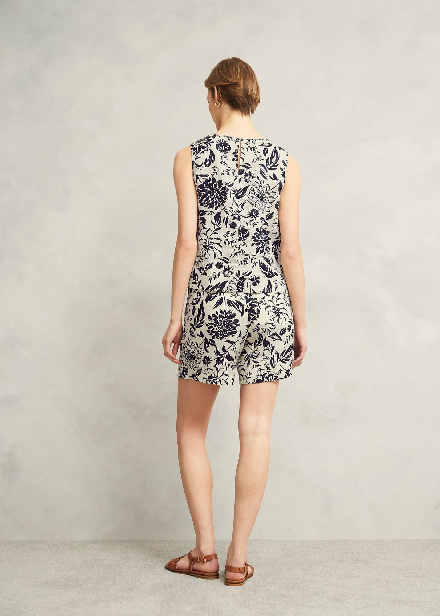 Maura Linen Top, Cream Navy, hi-res