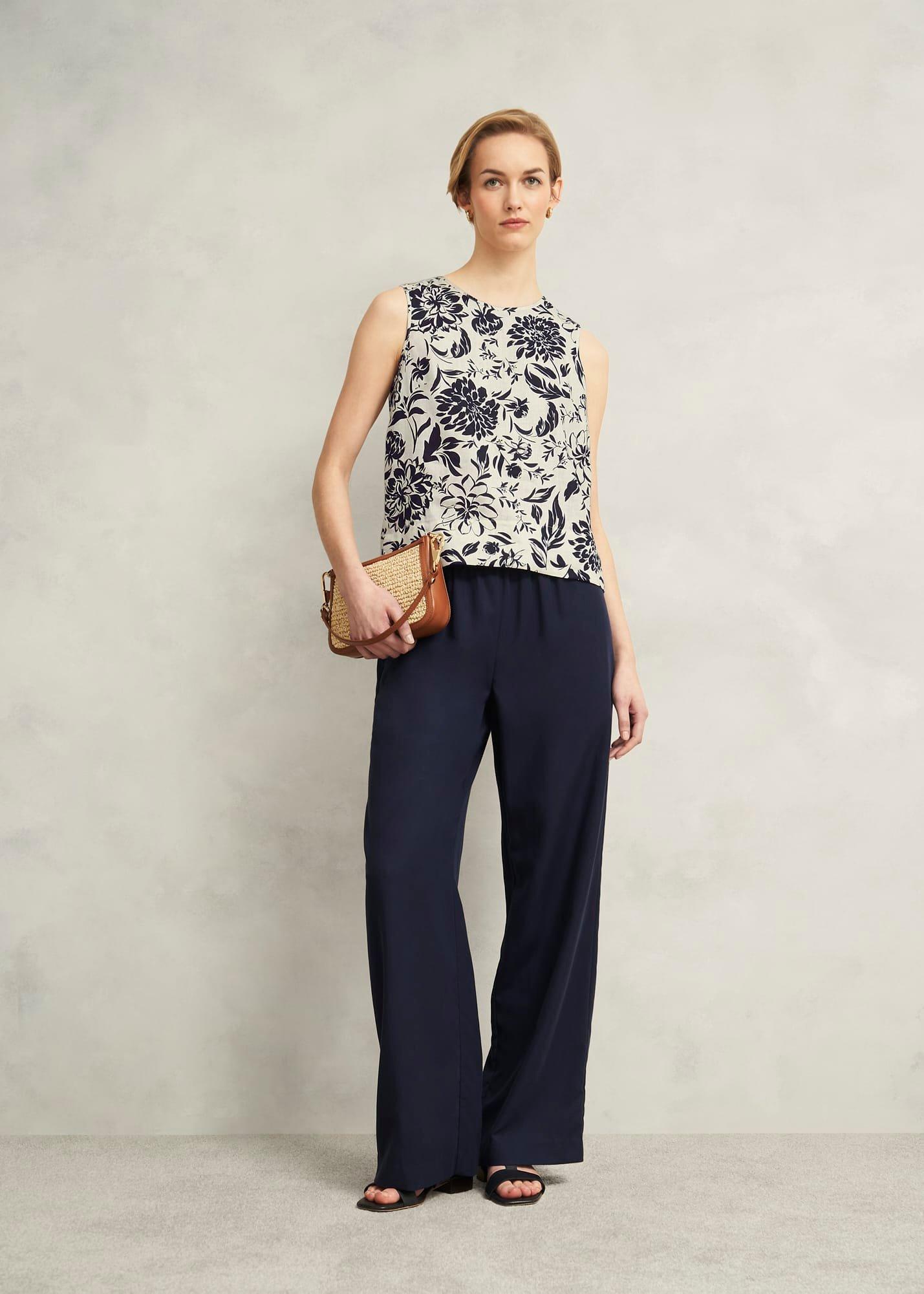 Maura Linen Top, Cream Navy, hi-res