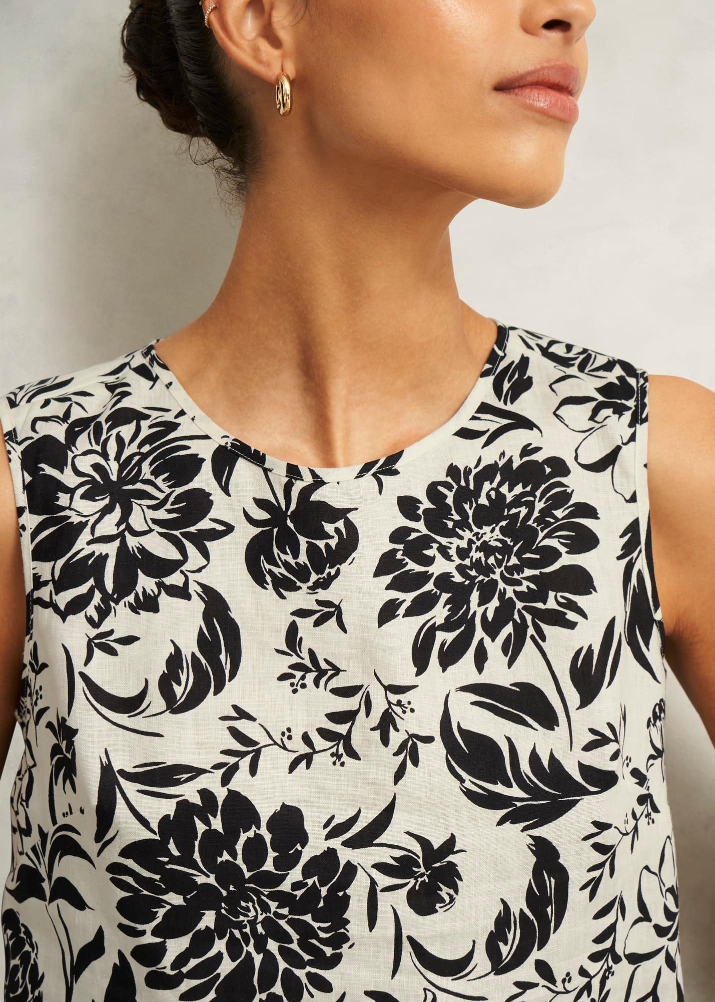 Maura Linen Top, Cream Navy, hi-res