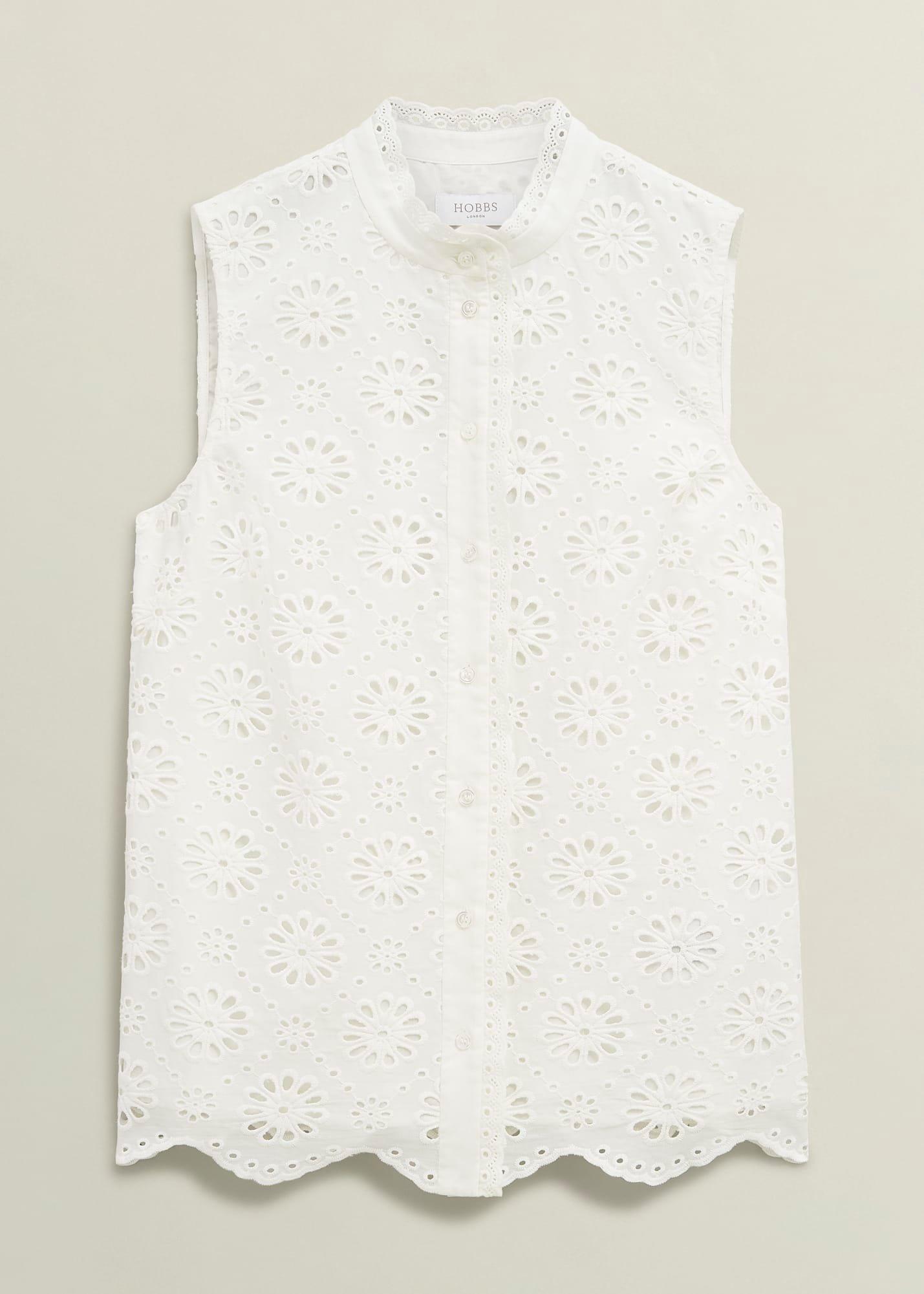 Cassie Broderie Top, White, hi-res